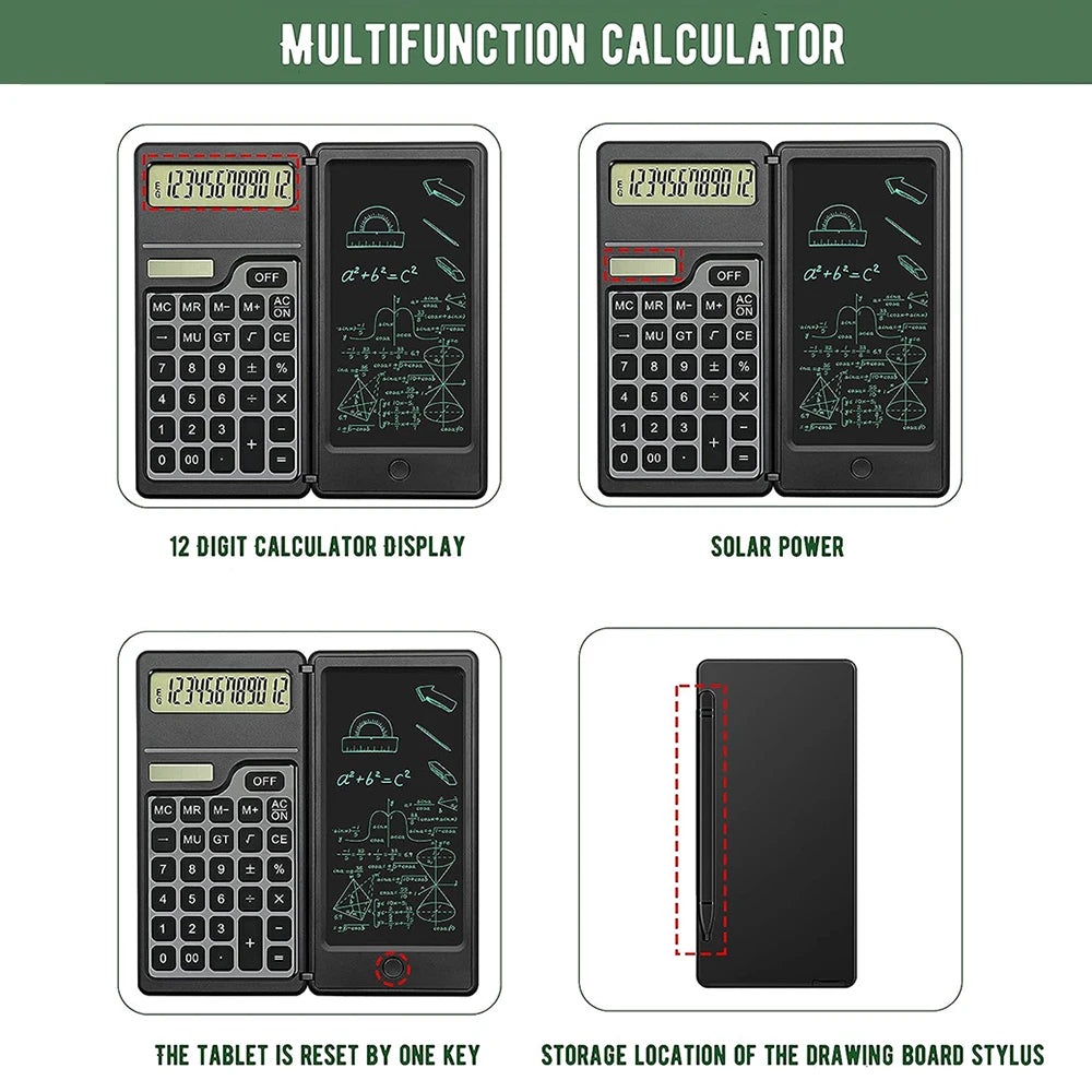 Solar Energy Calculator Notepad Large Screen Writing Tablet Portable Folding Scientific Calculator Mute School Office Business