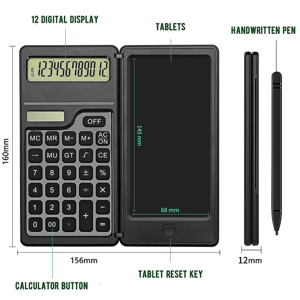 Solar Energy Calculator Notepad Large Screen Writing Tablet Portable Folding Scientific Calculator Mute School Office Business