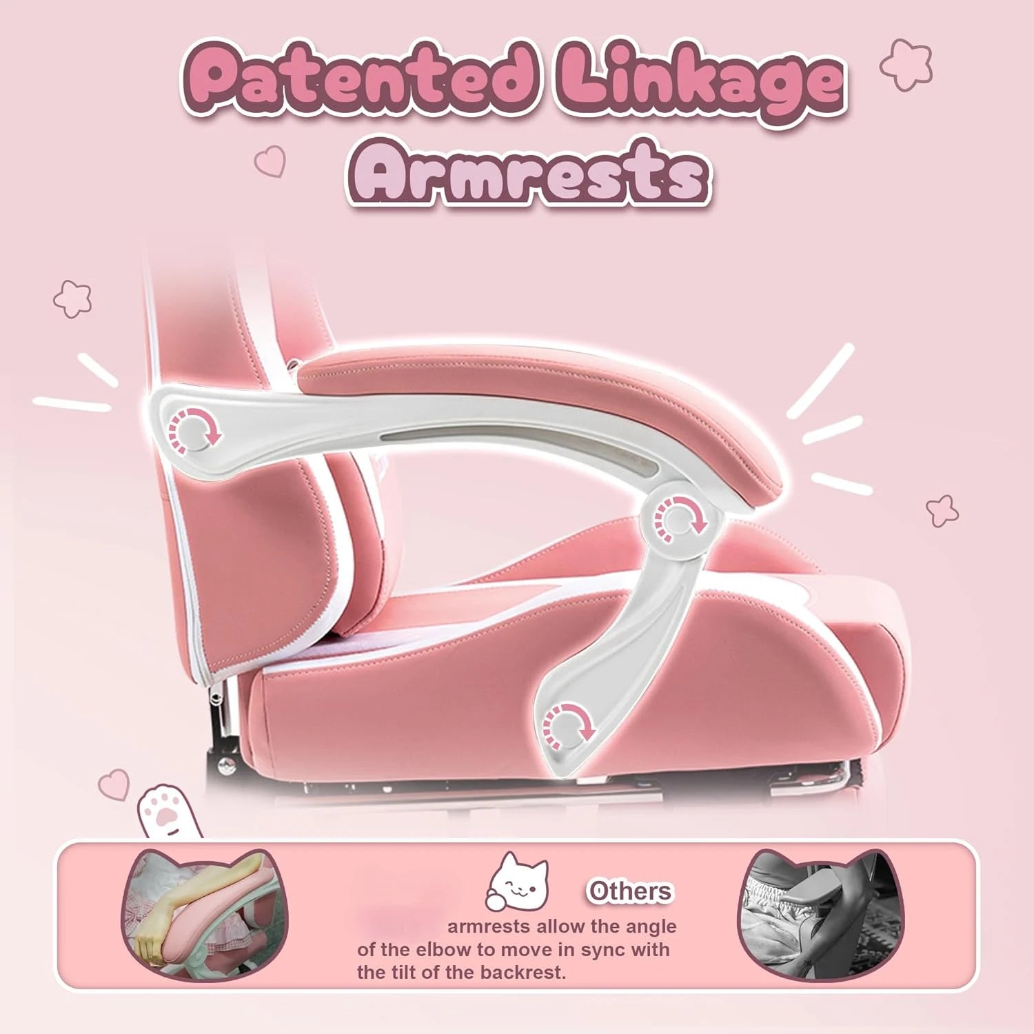 Game Chair, Equipped with Cat Ears and Massage Lumbar Support, with Foot Pedals and Headrest, Recliner Weighing 290 Pounds, Pink
