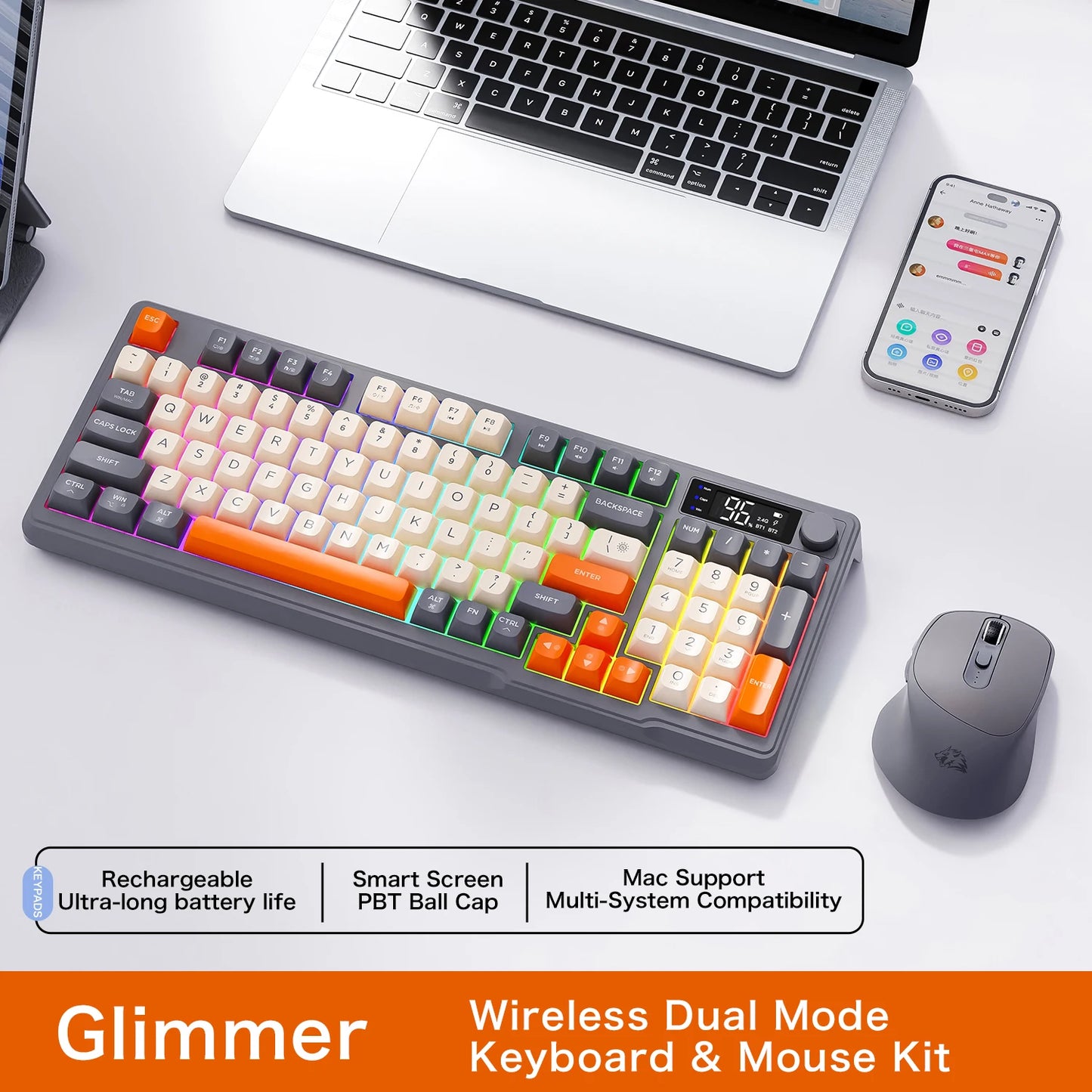 M96 Bluetooth Keyboard Mouse Combos with Media Knob, Screen Keyboard with Mouse,Multi-Device Connection,Ergonomic