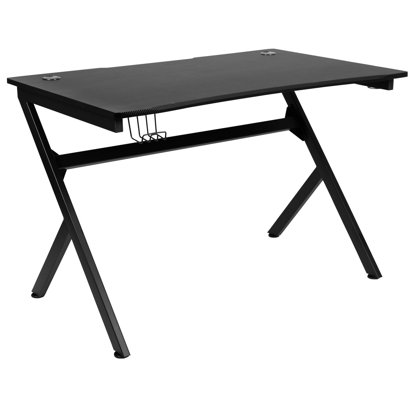Emma + Oliver Black Computer Table Gaming Desk - Headphone Holder and 2 Cable Management Holes