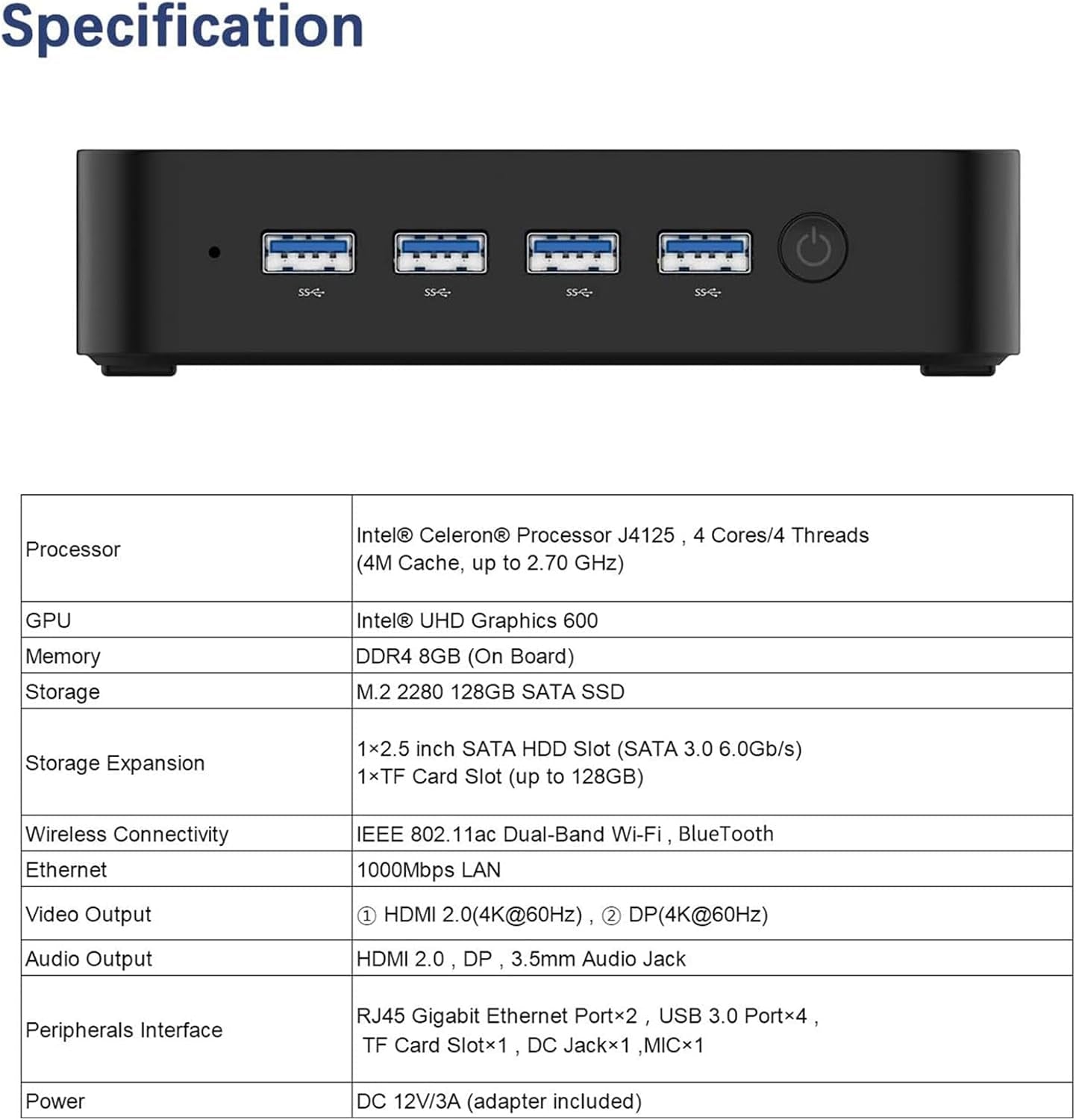 Mini PC GK41 Mini Desktop Computers 8GB DDR4 128GB SSD Intel Celeron J4125 Processor Dual LAN Mini PC, Digital Mic, Business Small PC 4K Hdmi/Displayport HTPC, Dual Band Wi-Fi Micro PC