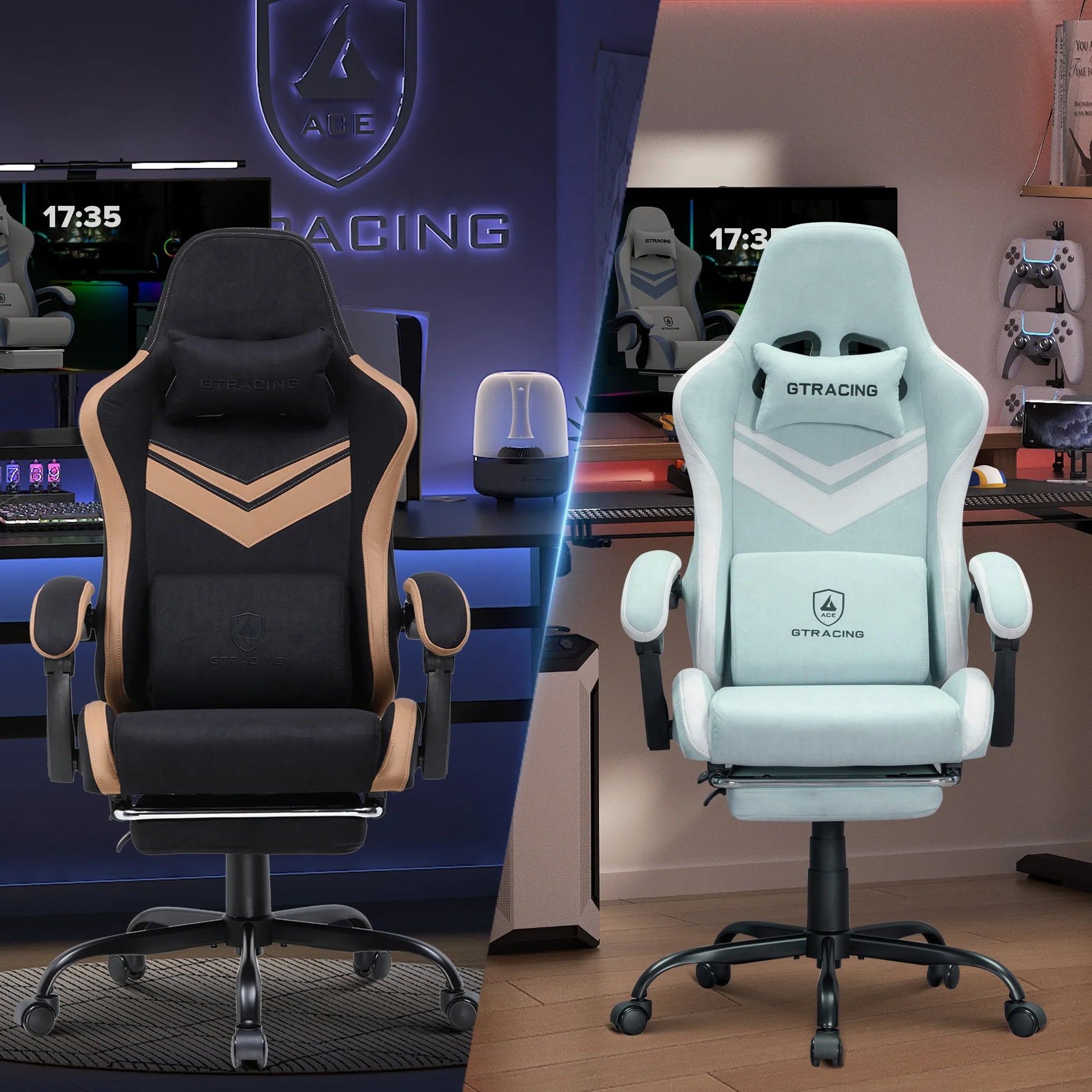 GTRACING GTW-300 Ergonomic Adjustable Height Reclining Fabric Gaming Chair, Green