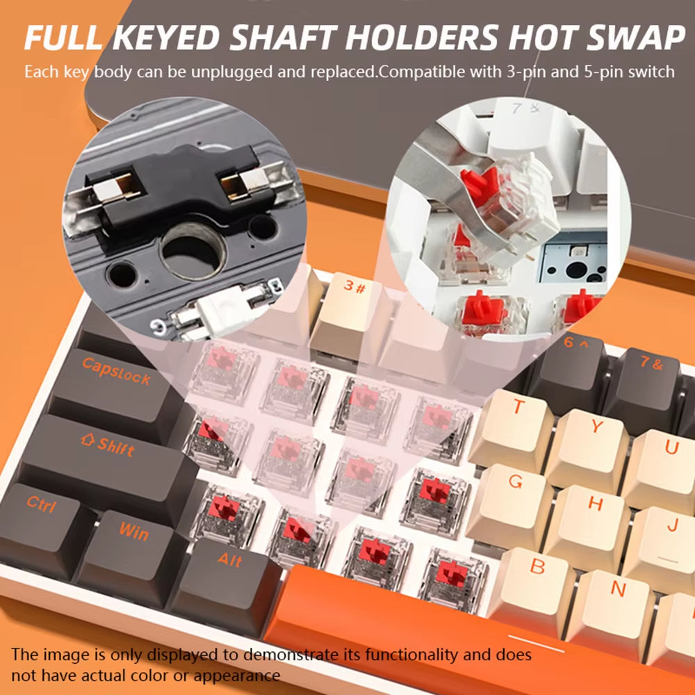 G68 Bluetooth Wireless Gaming Mechanical Keyboard Custom RGB Light Hot-Swappable Switch 68 Keys for Tablet Computer Work Gamer