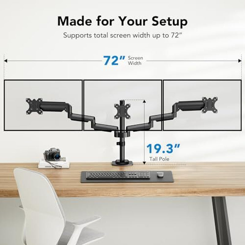 Triple Monitor Mount for 13-27 Inch Computer Screens, Triple Monitor Stand