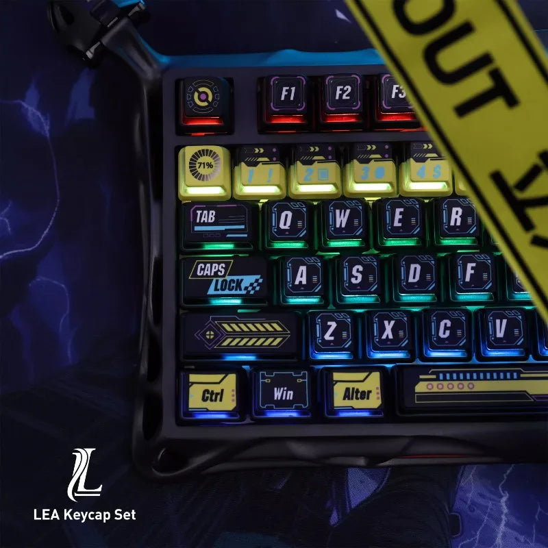 LEA Cyberpunk Theme Keycap Set PBT Keyboard Cap Light Transmission Keycap Thermal Sublimation Mechanical Keyboard PC Accessories