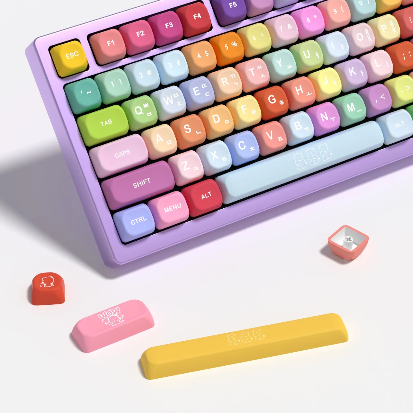 KOA Profile Gummy Bears Keycap PBT Custom Korean Keycaps for Mechanical Keyboard Game Cute 141 Keys Caps ISO 7U Space Bar
