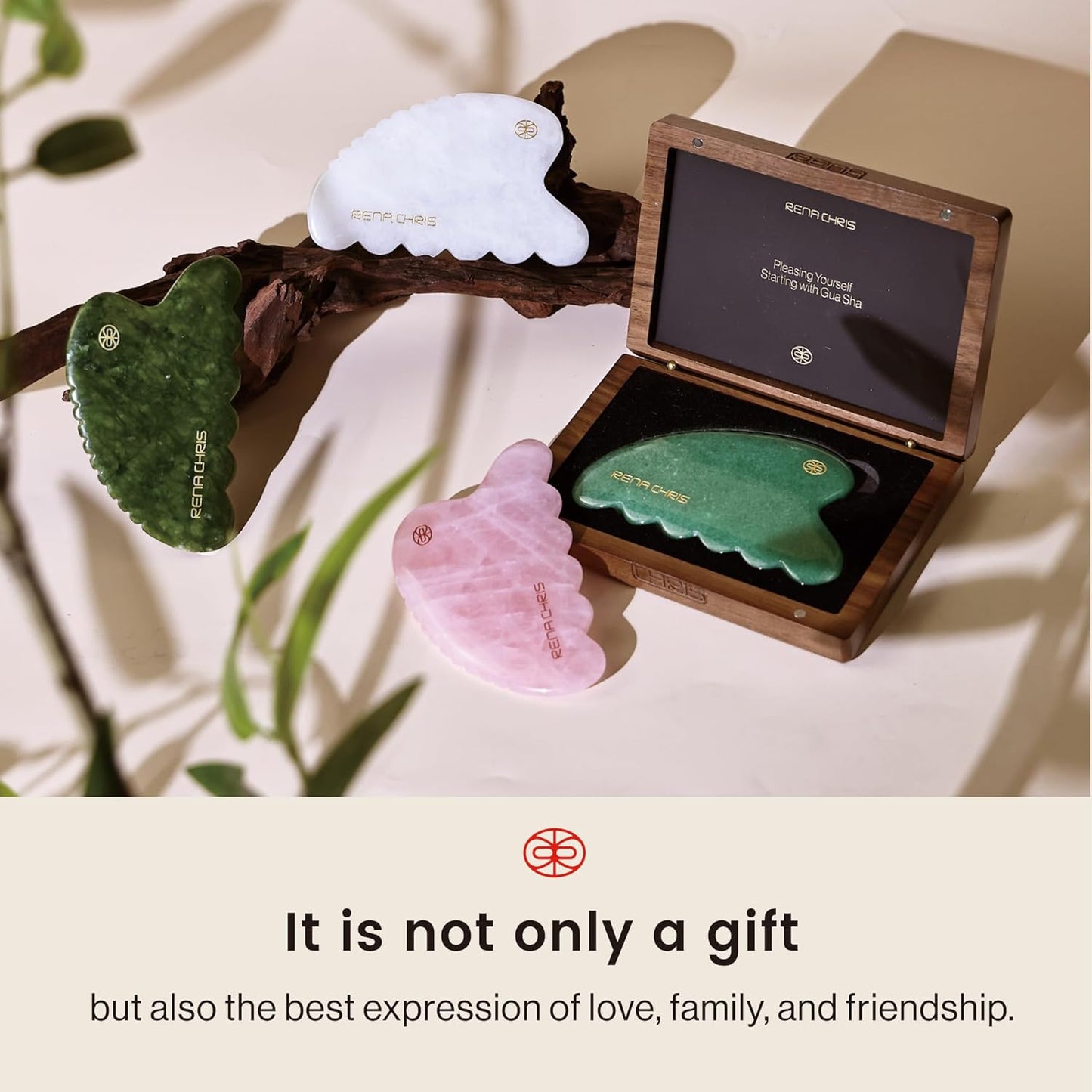 Gua Sha Facial Tool, Natural Xiuyan Jade Stone Body Gua Sha with Exquisite Wooden Box, Large Guasha Suitable for Face Lifting, Puffiness Reducing and Whole Body Massage, Skin Care Massager