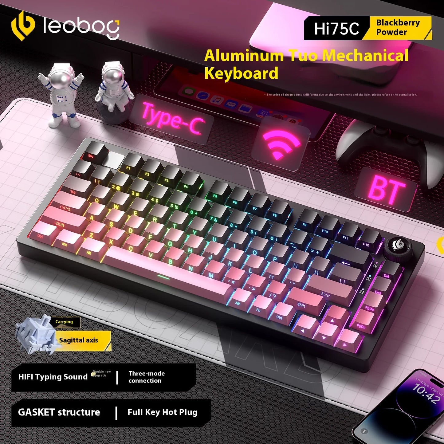 LEOBOG Hi75C Mechanical Keyboard Three Mode Hot Swap RGB Gasket Aluminium Alloy with Knob Hi75C Keyboard Kit Customized PC Gamer