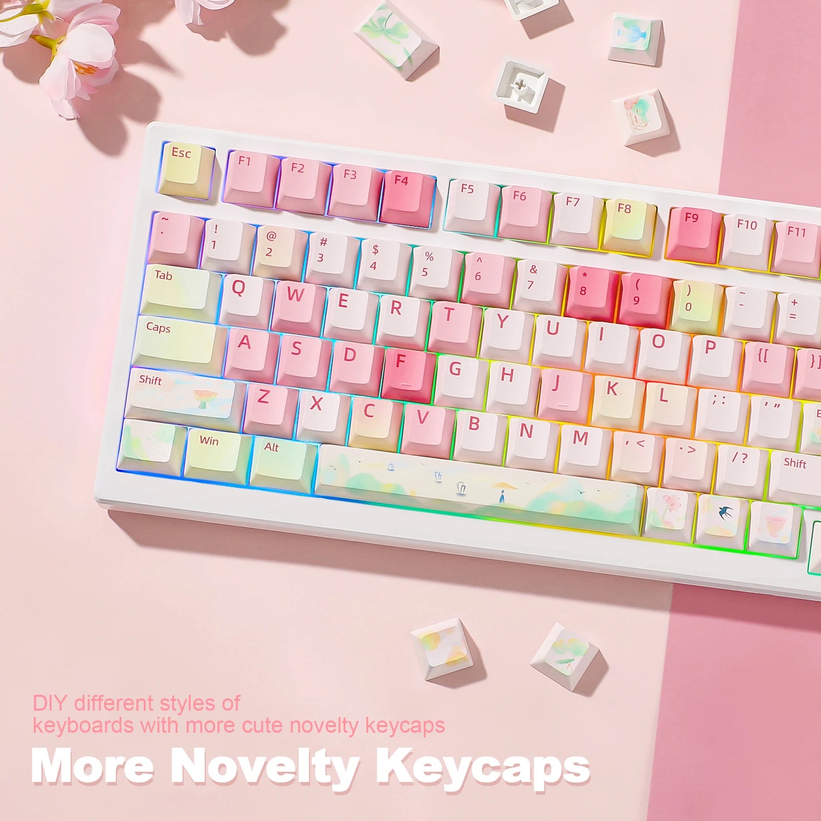 Spring Garden Keycaps, 142 Keys PBT Dye-Sublimation Custom Custom Keycap Set for Gateron MX Mechanical Gaming Keyboard