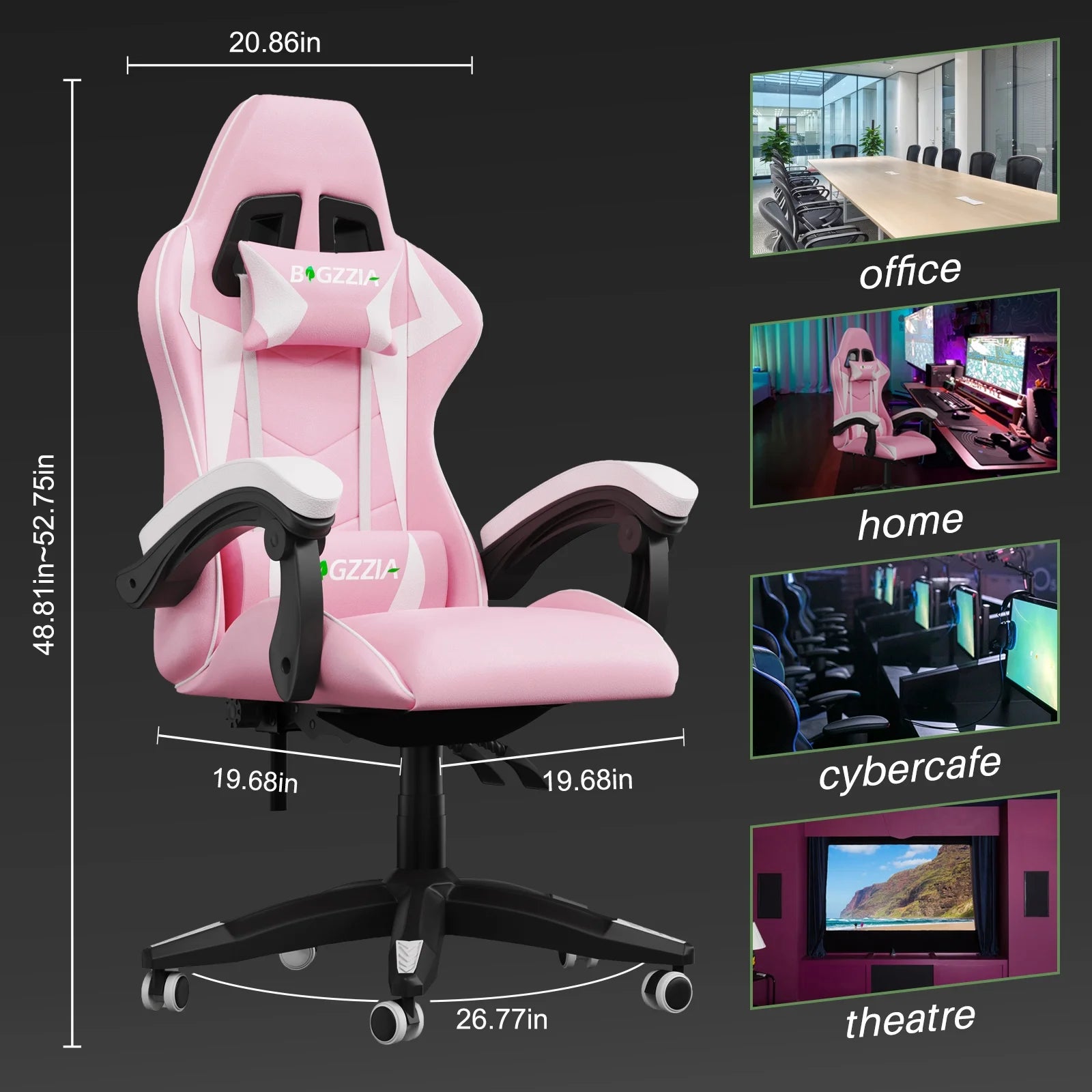 Gaming Chair, Ergonomic Game Chair with Headrest & Lumbar Pillow, Pink