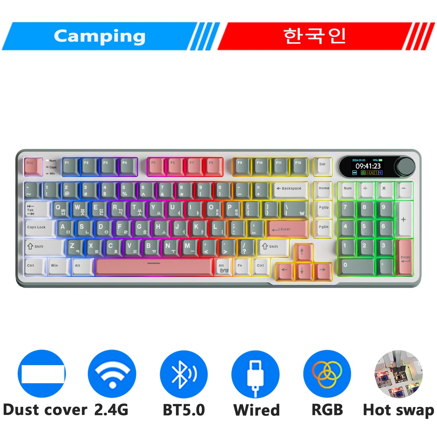ROYAL KLUDGE S98 Mechanical Keyboard Top Mount TFT Screen 98 Keys RGB BT5.0/2.4G/USB-C Wireless Gamer Keyboard Hot Swappable