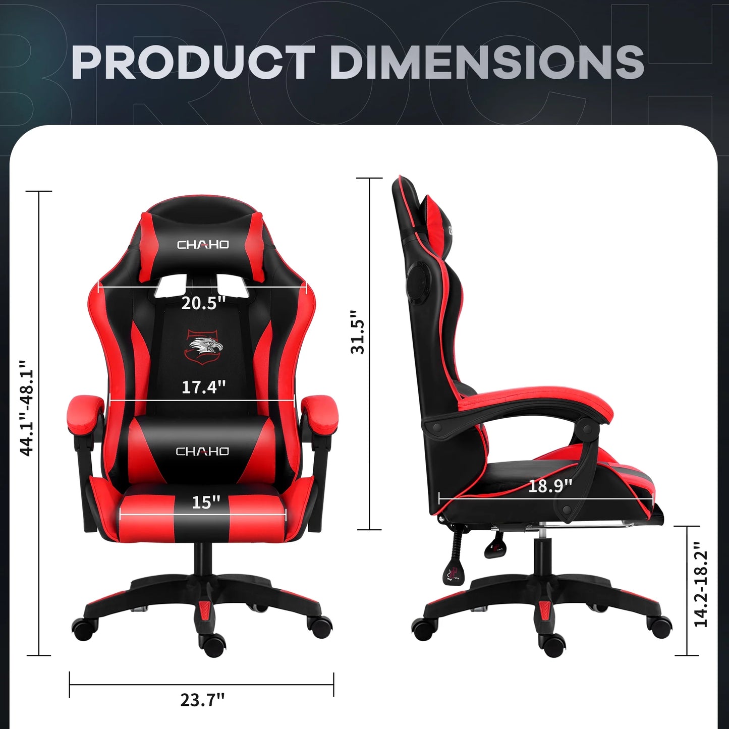 Gaming Chair, CHAHO Ergonomic Office Gaming Chair Computer Racing Chair with Footrest Lumbar Support Headrest and Bluetooth Speakers for Adults, Red