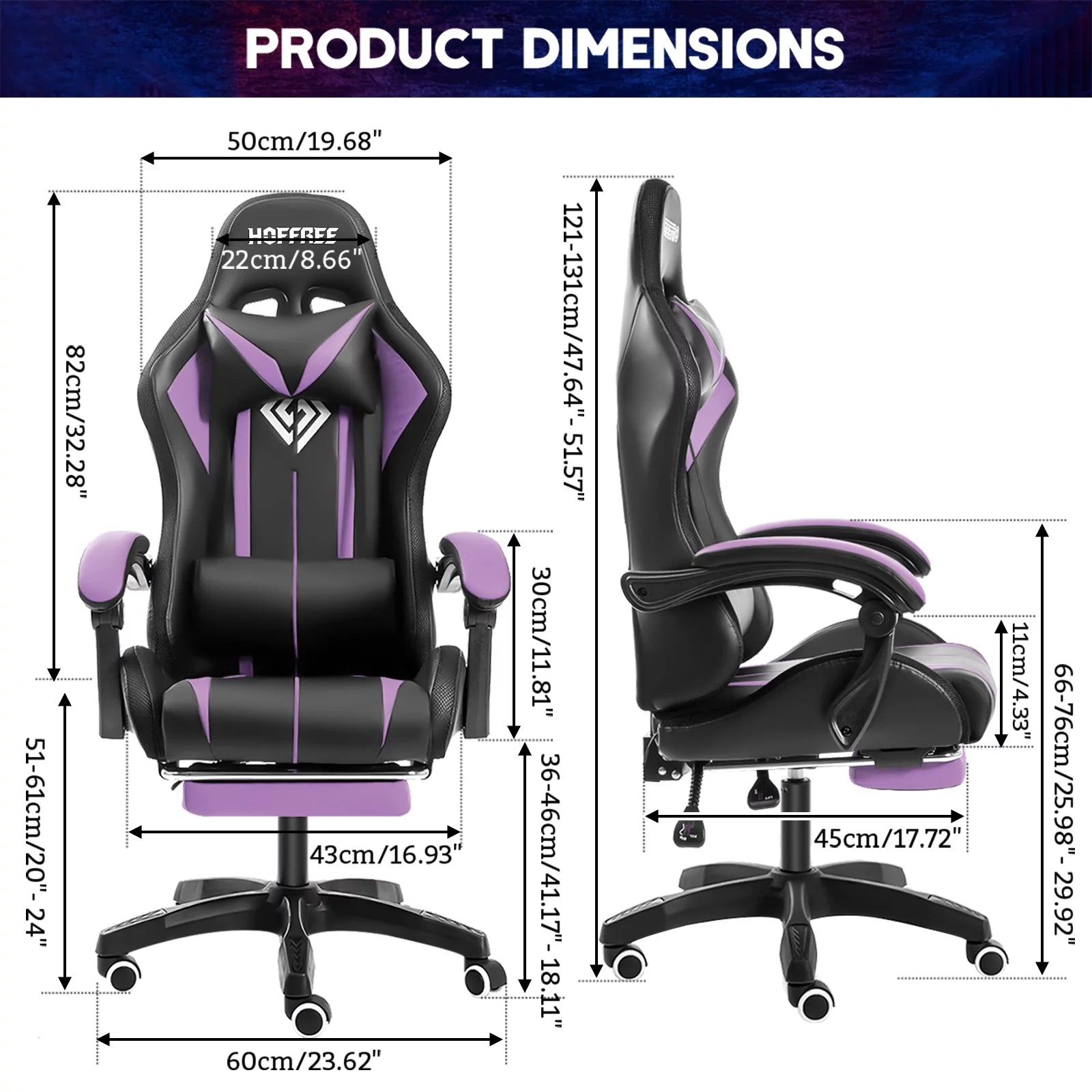 Gaming Chair with Massage PU Leather Office Chair with Footrest and LED Light Ergonomic Gamer Chair Lumbar Support Adjustable Headrest High Back Computer Chair for Home Office