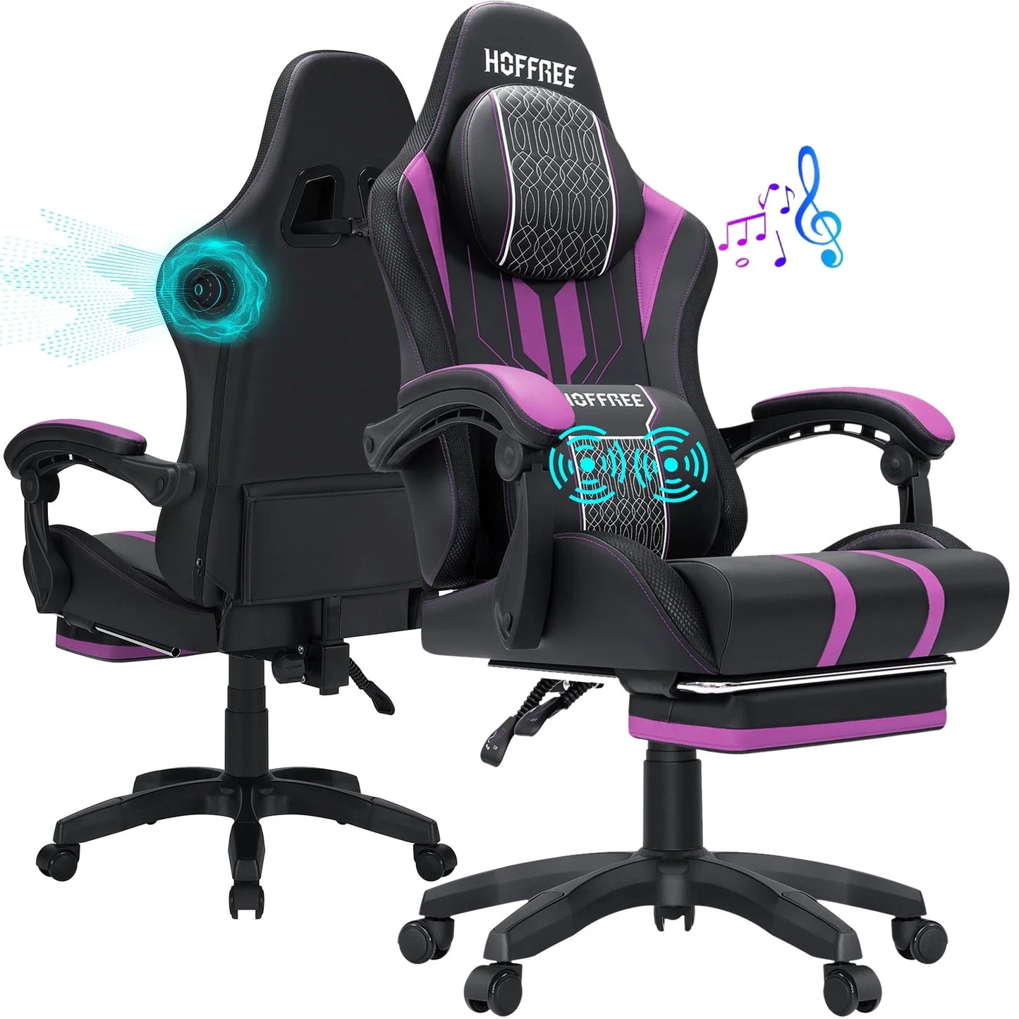 Hoffree Gaming Chair with Bluetooth Speakers Big and Tall Gamer Chair with Footrest and Massage Game Chair with Lumbar Support and 360-Swivel Seat and Headrest for Adults, 400Lbs
