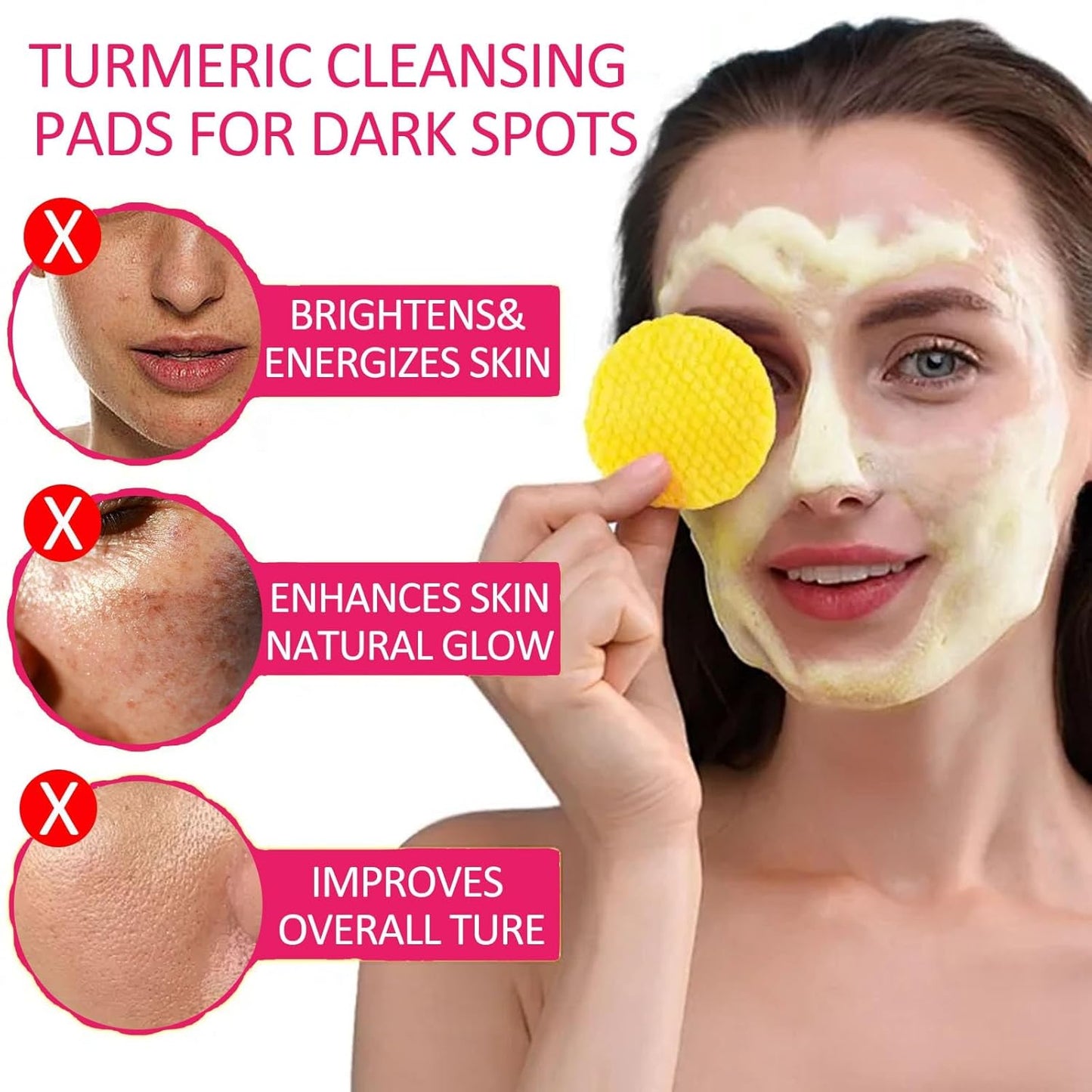 Turmeric Pads 60Pcs, Turmeric Face Scrub Pads, Turmeric Cleansing Pads, Cleansing Turmeric Pads Balance Skin Oil, Tumeric Pad Gentle Turmeric Exfoliating Cleansing Pads, Daily Face Pads Turmeric
