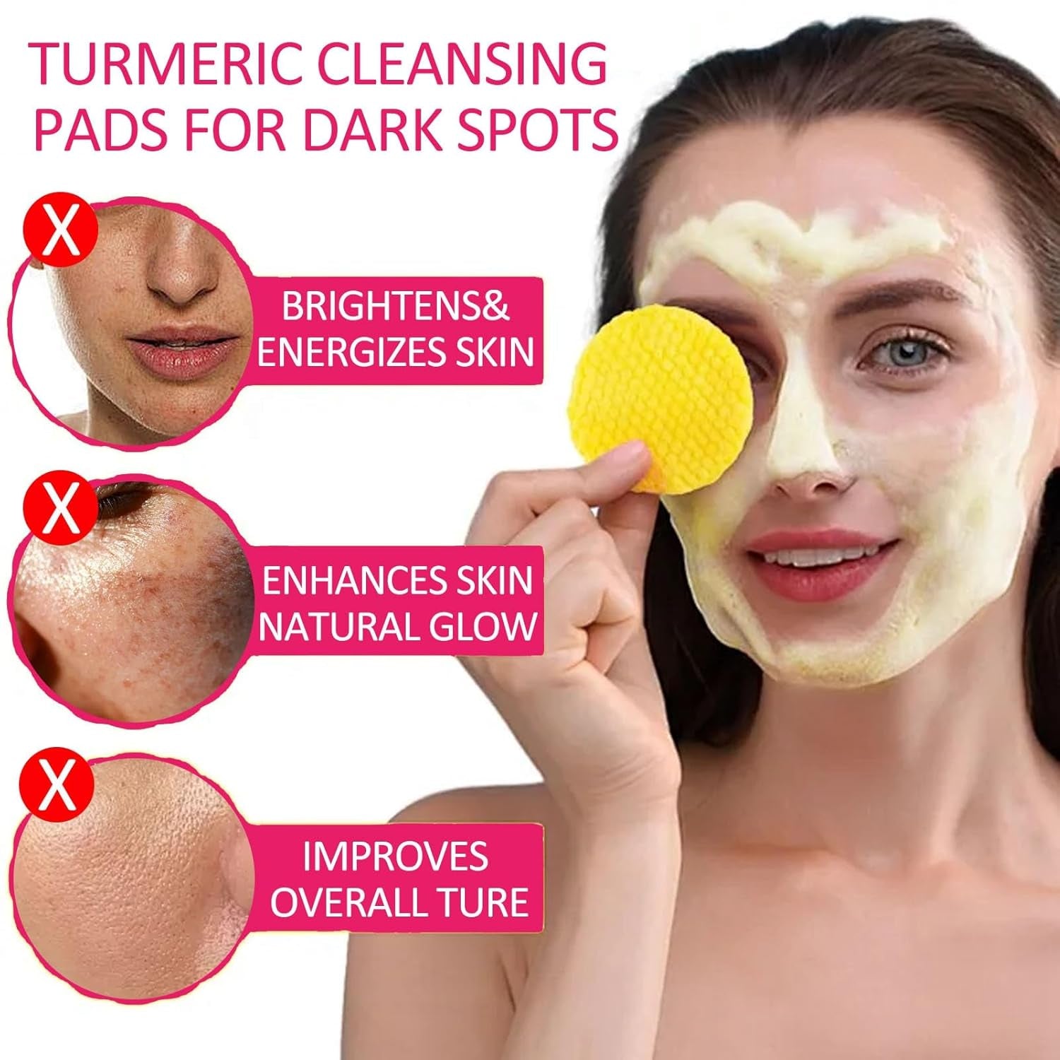 Turmeric Pads 60Pcs, Turmeric Face Scrub Pads, Turmeric Cleansing Pads, Cleansing Turmeric Pads Balance Skin Oil, Tumeric Pad Gentle Turmeric Exfoliating Cleansing Pads, Daily Face Pads Turmeric