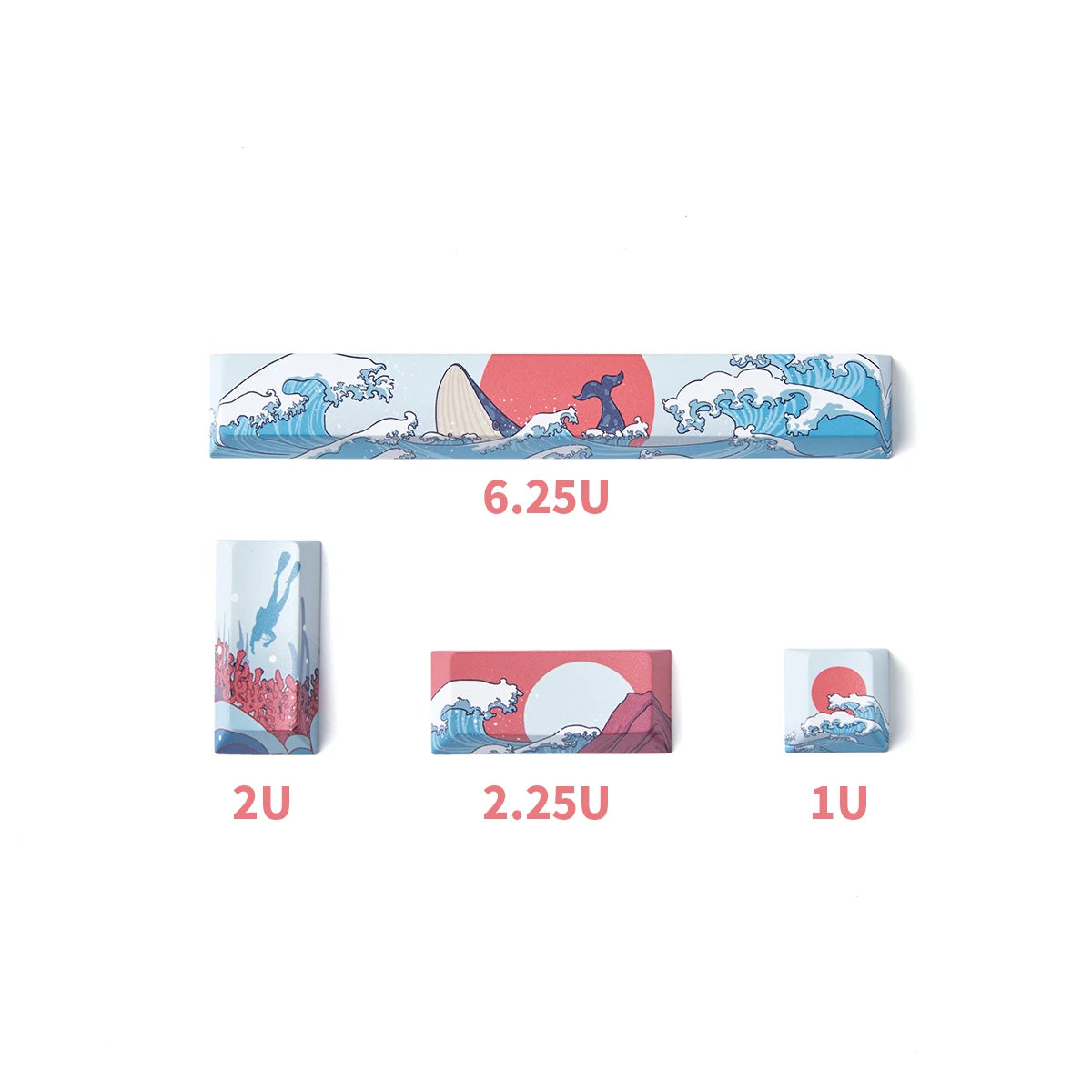 Coral Sea Keycap 4PCS Keycaps Cherry Profile Dye-Sub PBT Keycaps Space Bar 6.25U ESC Enter Custom Keycap for Mechanical Keyboard