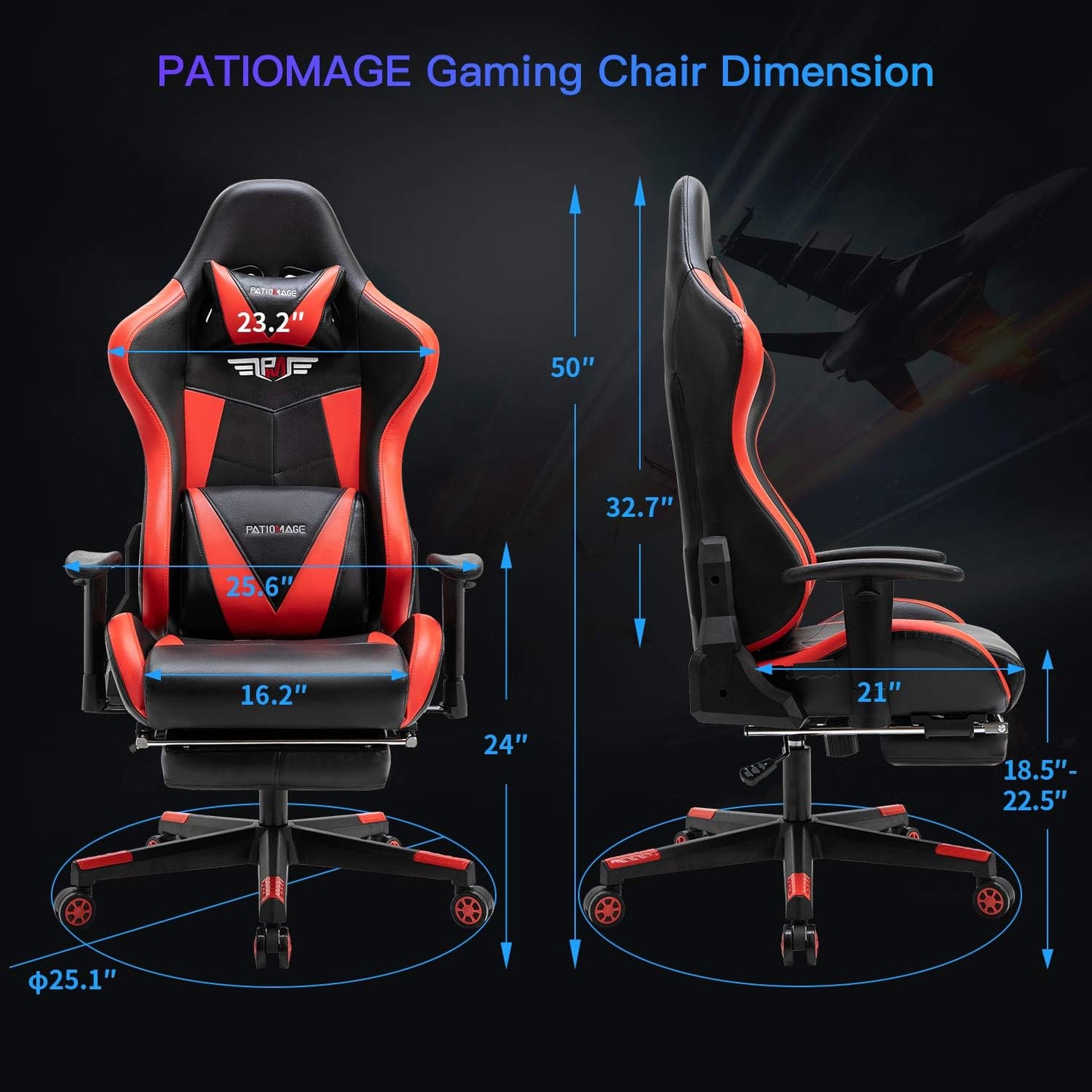 Office Chair, Gaming Chair Racing Office Chair Desk Chair Headrest Lumbar Support Comfortable Computer Game Chair PU Leather Ergonomic Reclining PC Gaming Chairs