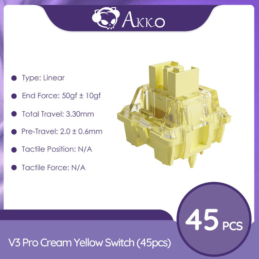 V3 Cream Yellow Pro Switch 5 Pin 50Gf Linear with Stable Dustproof Stem for Mx Mechanical Keyboard (45 Pcs)
