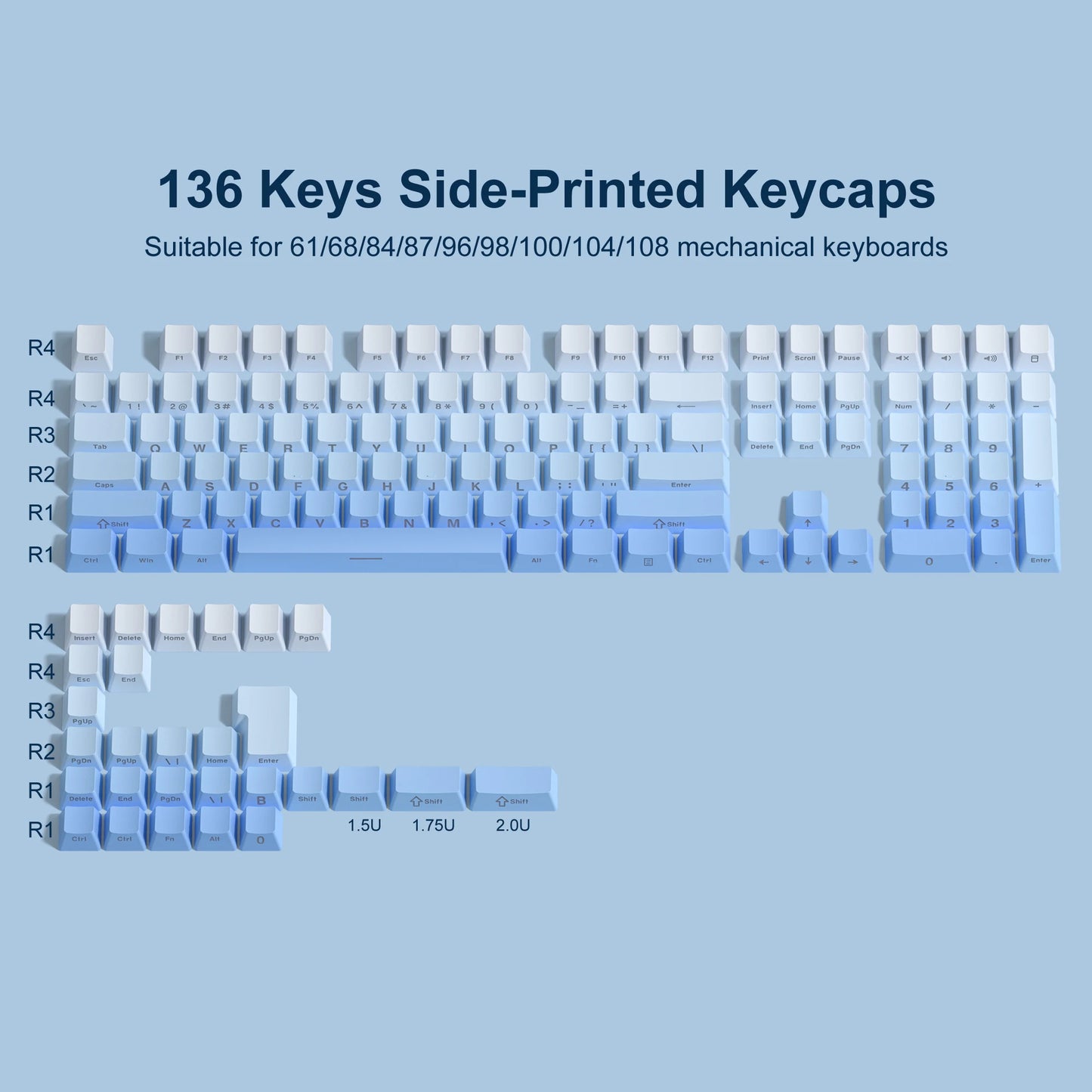 134 Key Black Topographic 4.0 PBT Keycaps Double Shot Side Print Shine through Backlit Key Caps for MX Gamer Mechanical Keyboard