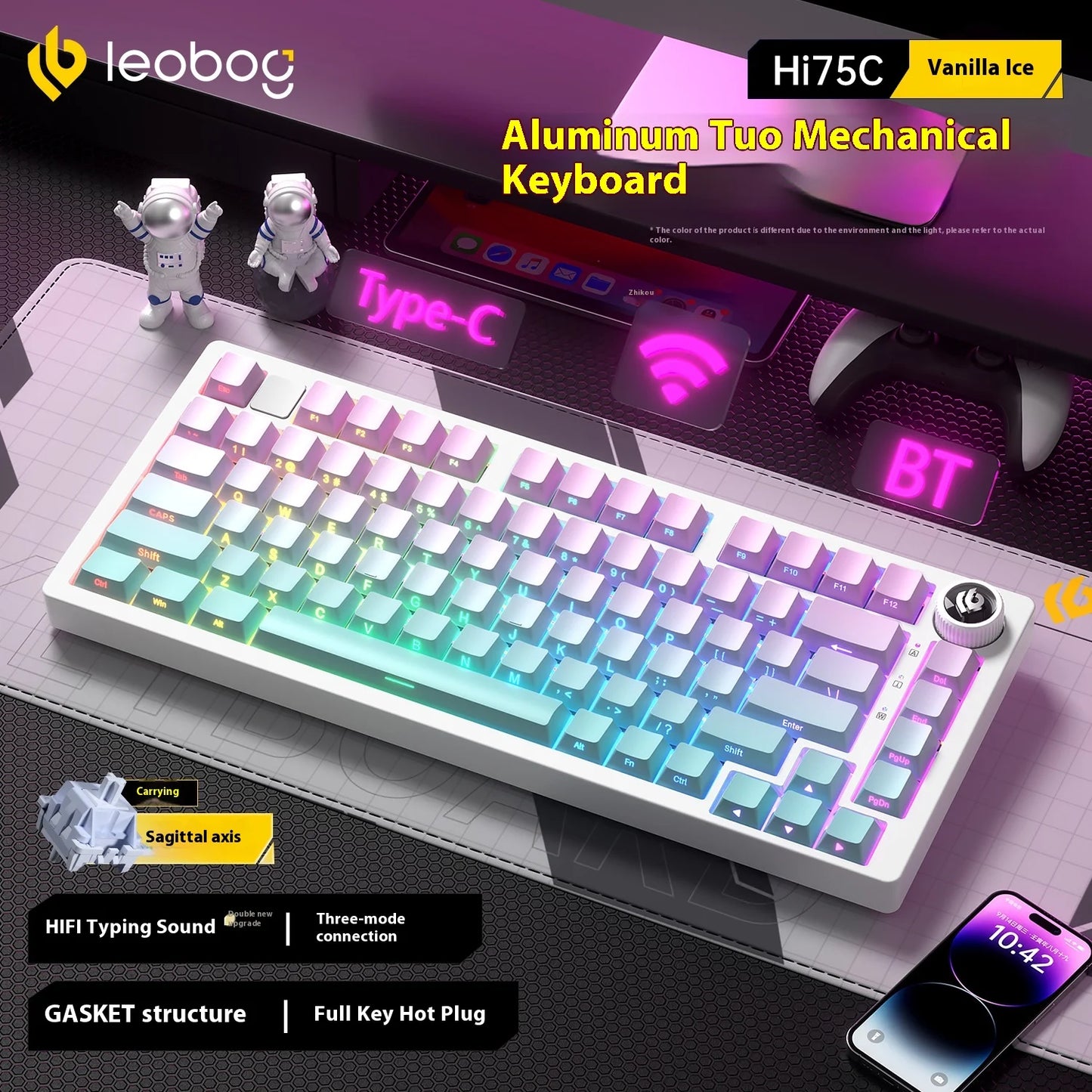 LEOBOG Hi75C Mechanical Keyboard Three Mode Hot Swap RGB Gasket Aluminium Alloy with Knob Hi75C Keyboard Kit Customized PC Gamer