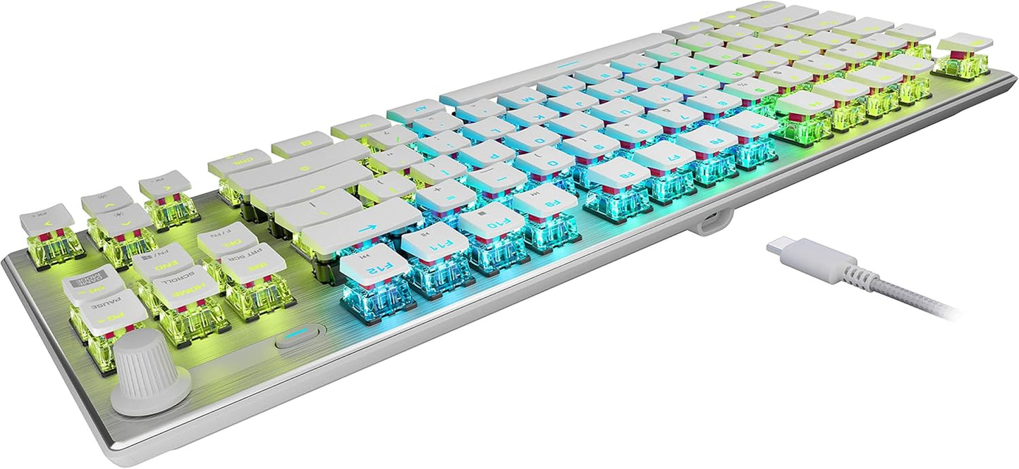Vulcan TKL Pro PC USB-C Gaming Keyboard, Linear Optical Titan Switch, AIMO RGB Lighting, Tenkeyless Mechanical Feel Speed Keystroke, Low Profile Ergonomic Design for Wrist Rest Support, White