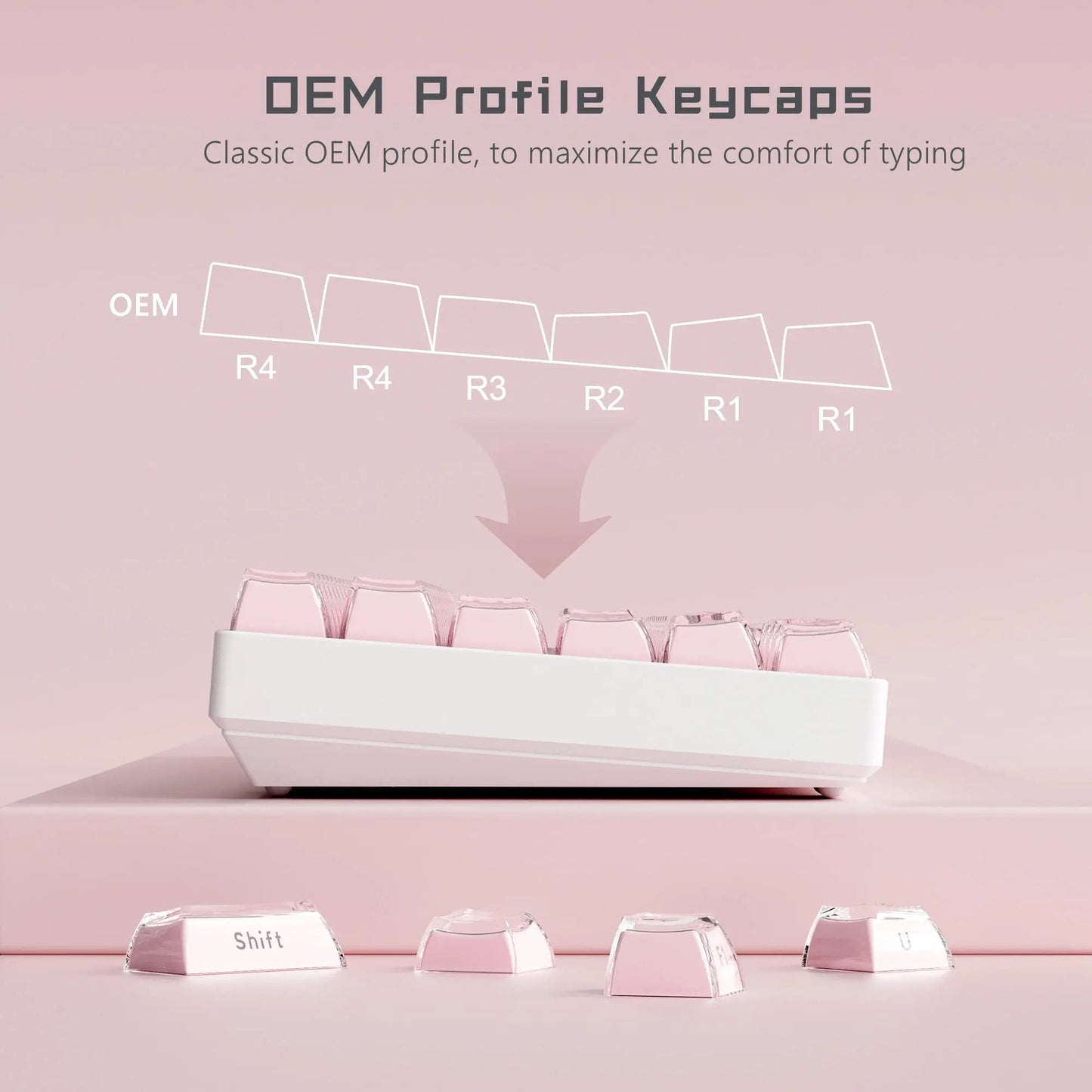 113 Key Jelly round Side Keycaps Ice Crystal Translucent Pink OEM Profile Key Cap for Cherry MX 61 68 104 Mechanical Keyboard