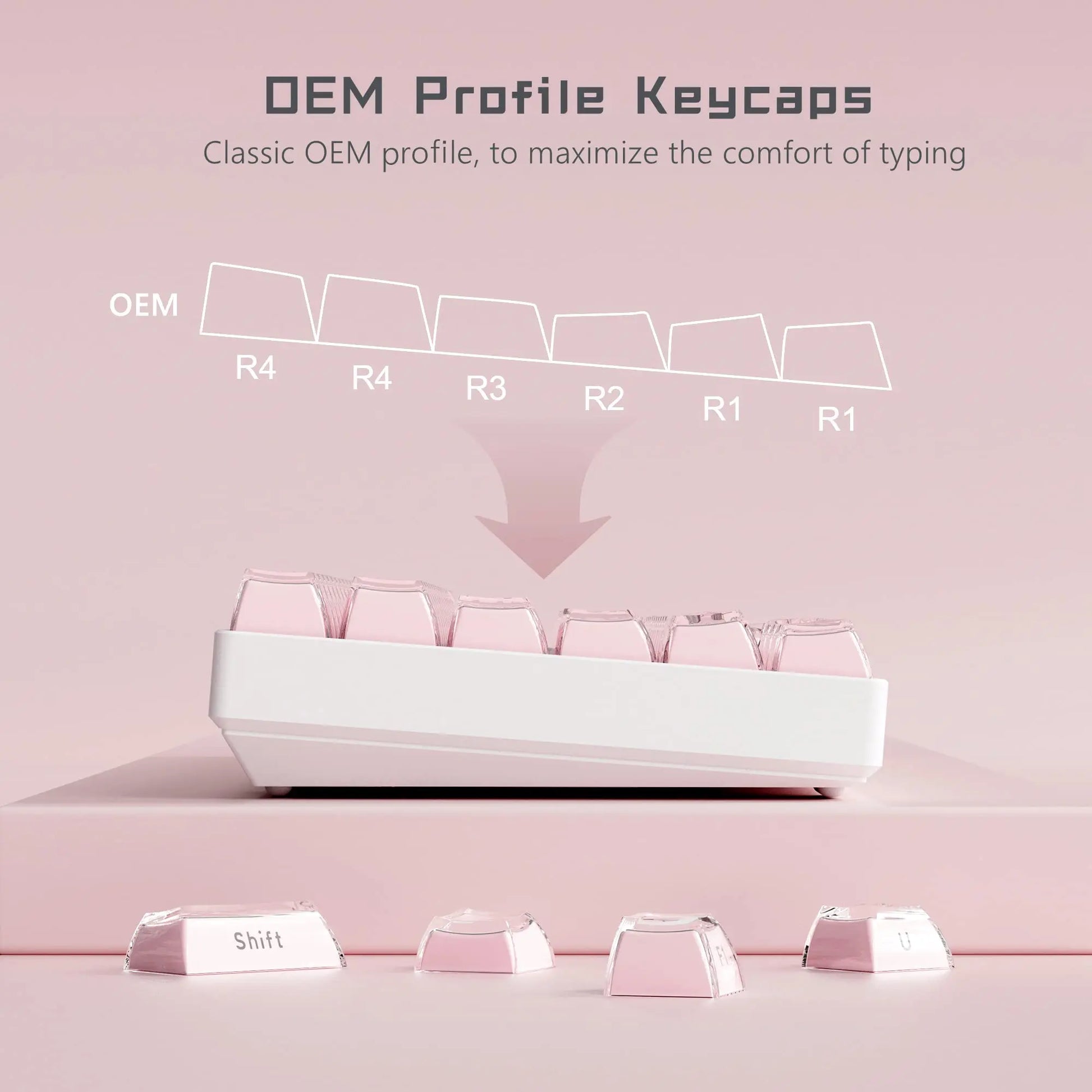 113 Key Jelly round Side Keycaps Ice Crystal Translucent Pink OEM Profile Key Cap for Cherry MX 61 68 104 Mechanical Keyboard