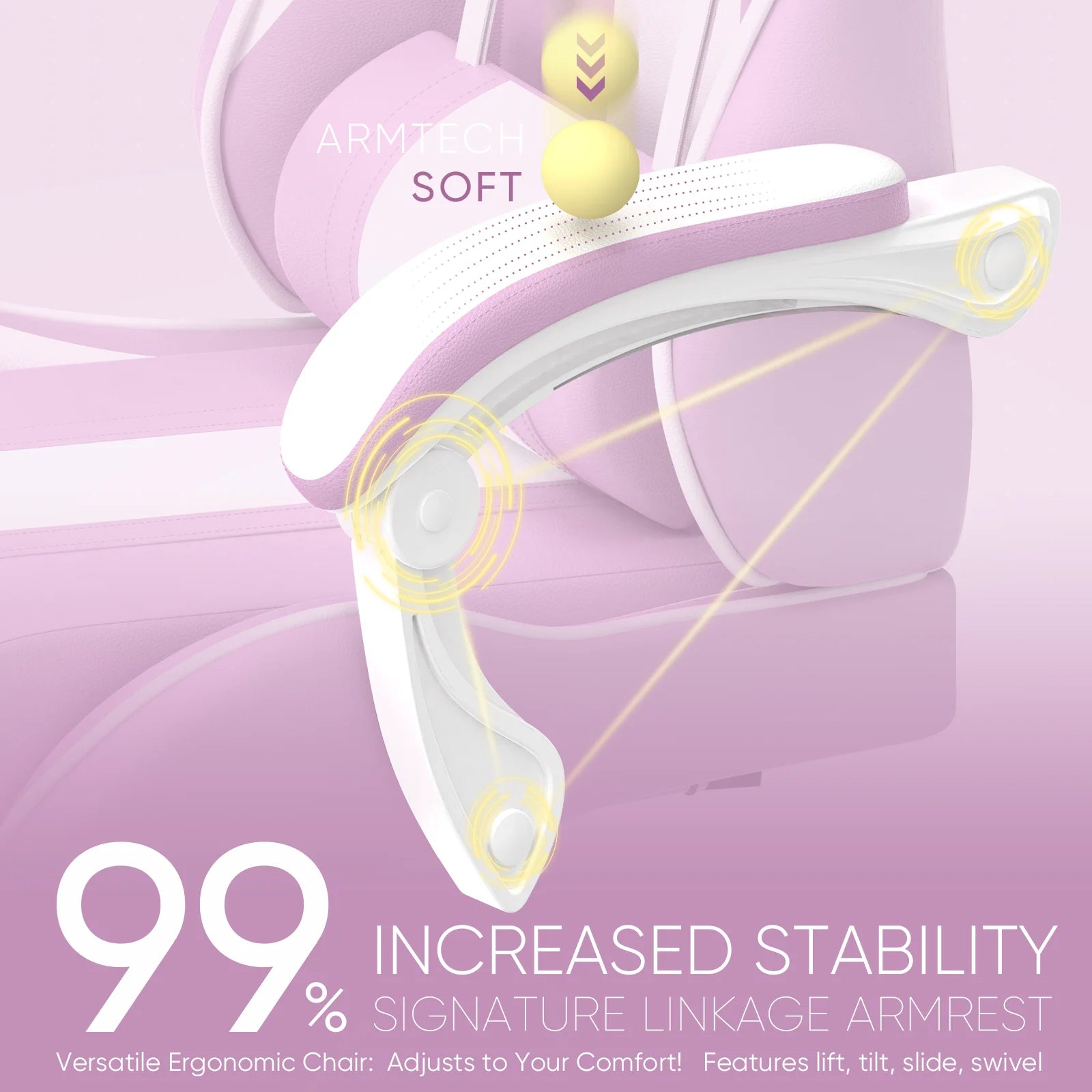 Purple Gaming Chair with Footrest, Ergonomic Game Gamer Chair with Massage Lumbar Pillow & Adjustable Headrest, High Back Office Computer Cute Bunny Ears for Adults S Girls, Light Purple