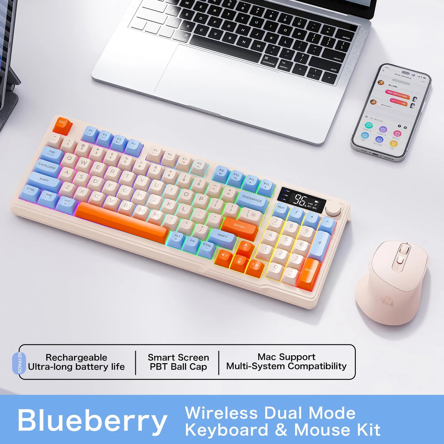 M96 Bluetooth Keyboard Mouse Combos with Media Knob, Screen Keyboard with Mouse,Multi-Device Connection,Ergonomic