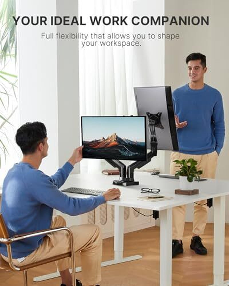 Dual Monitor Stand - Full Adjustable Monitor Desk Mount Swivel Vesa Black