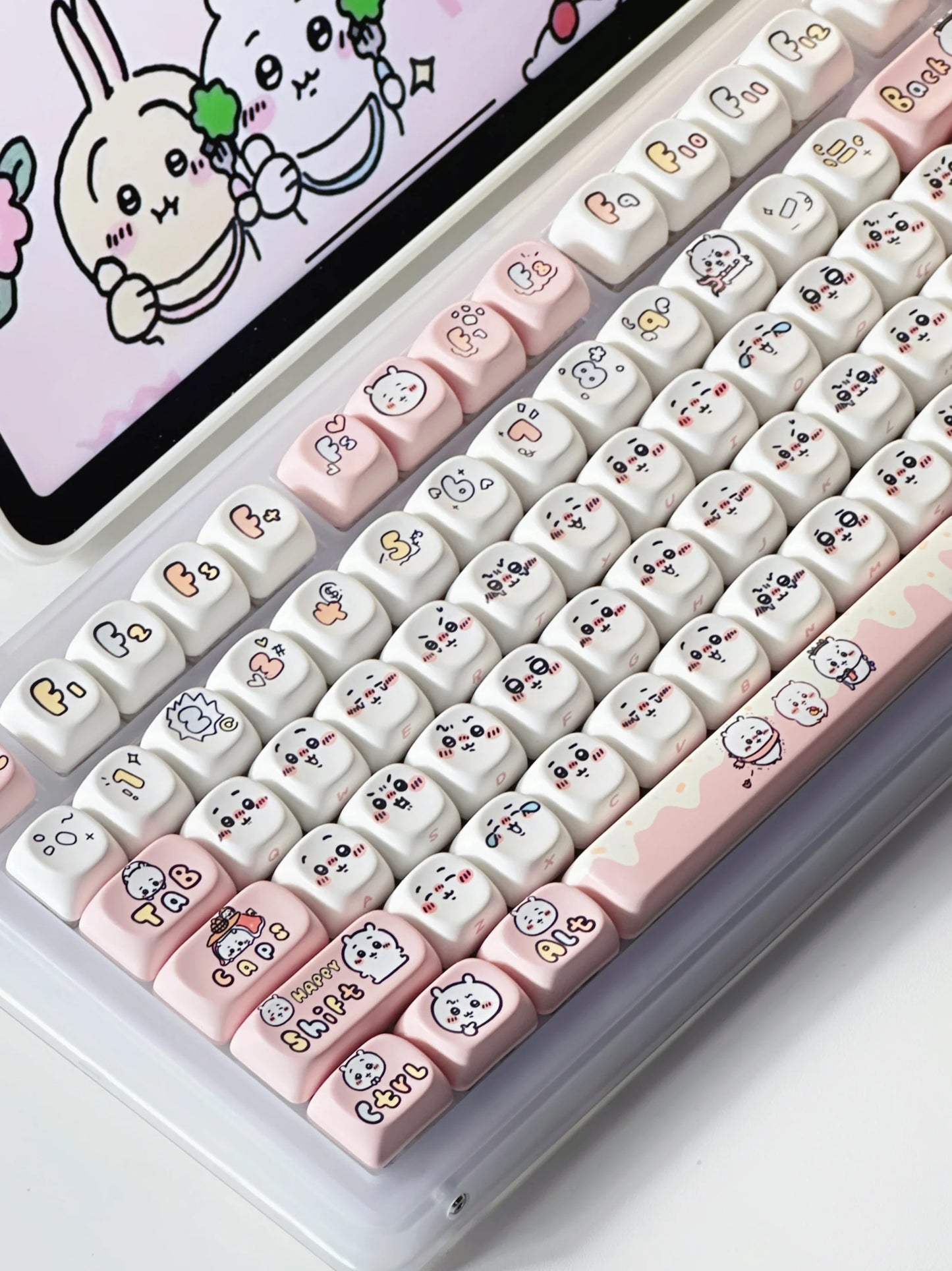 Miniso Chikawas Keycap Keycap 131 Keys Custom Made Kawaii Cap Dye-Sub Mechanical Keyboard Keycap MX Switch Girls Birthday Gift