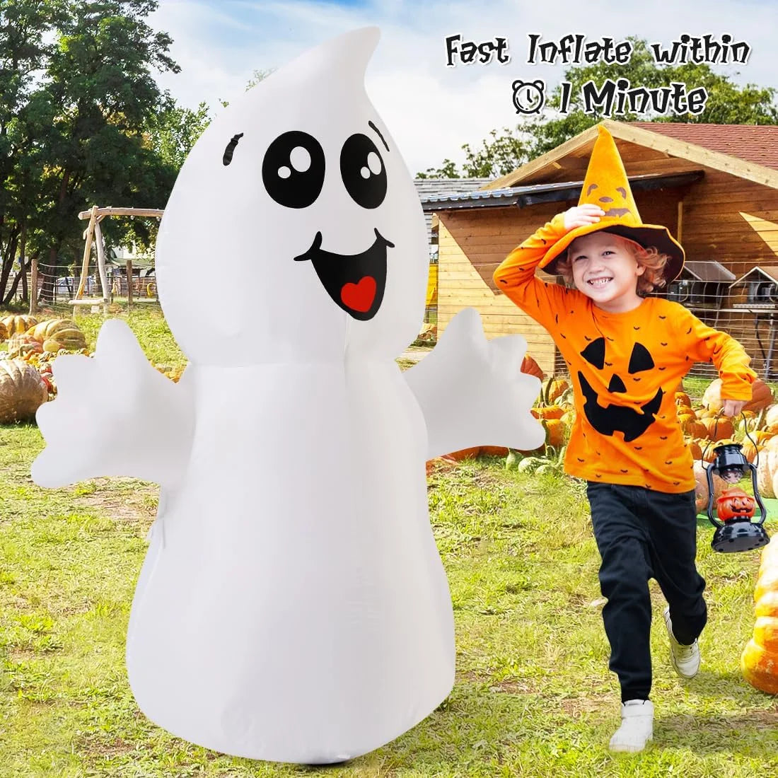 GOOSH Halloween Inflatable 5 FT Ghosts Halloween Decorations, Cute Halloween Inflatable Ghost Halloween Ghost Decorations with LED Lights Built-In, Outdoor Halloween Decorations Clearance for Holiday