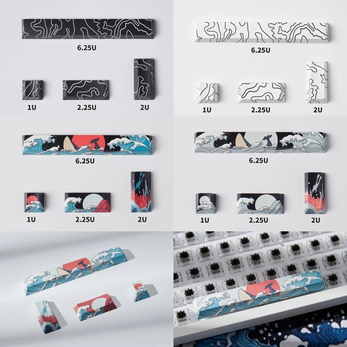 Coral Sea Keycap 4PCS Keycaps Cherry Profile Dye-Sub PBT Keycaps Space Bar 6.25U ESC Enter Custom Keycap for Mechanical Keyboard