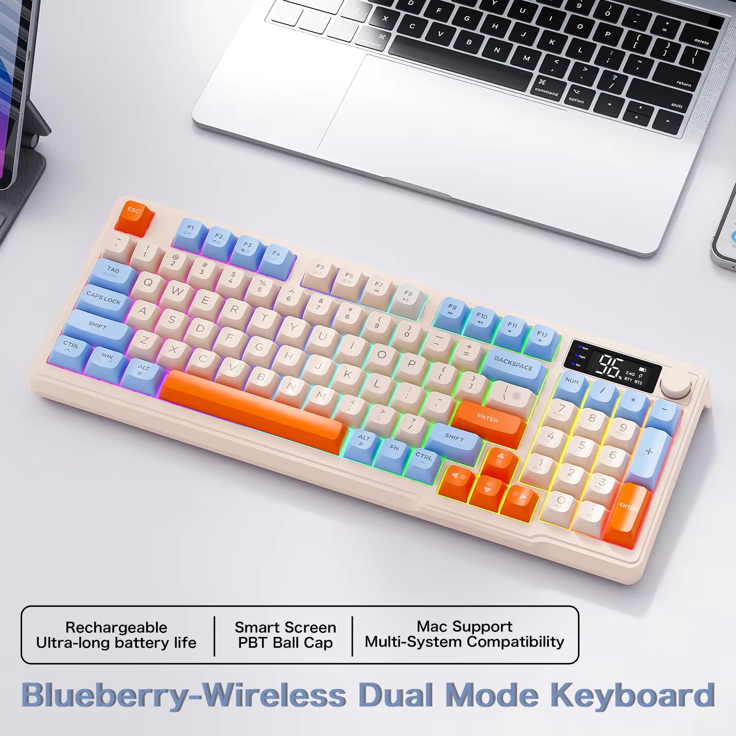 M96 Bluetooth Keyboard Mouse Combos with Media Knob, Screen Keyboard with Mouse,Multi-Device Connection,Ergonomic