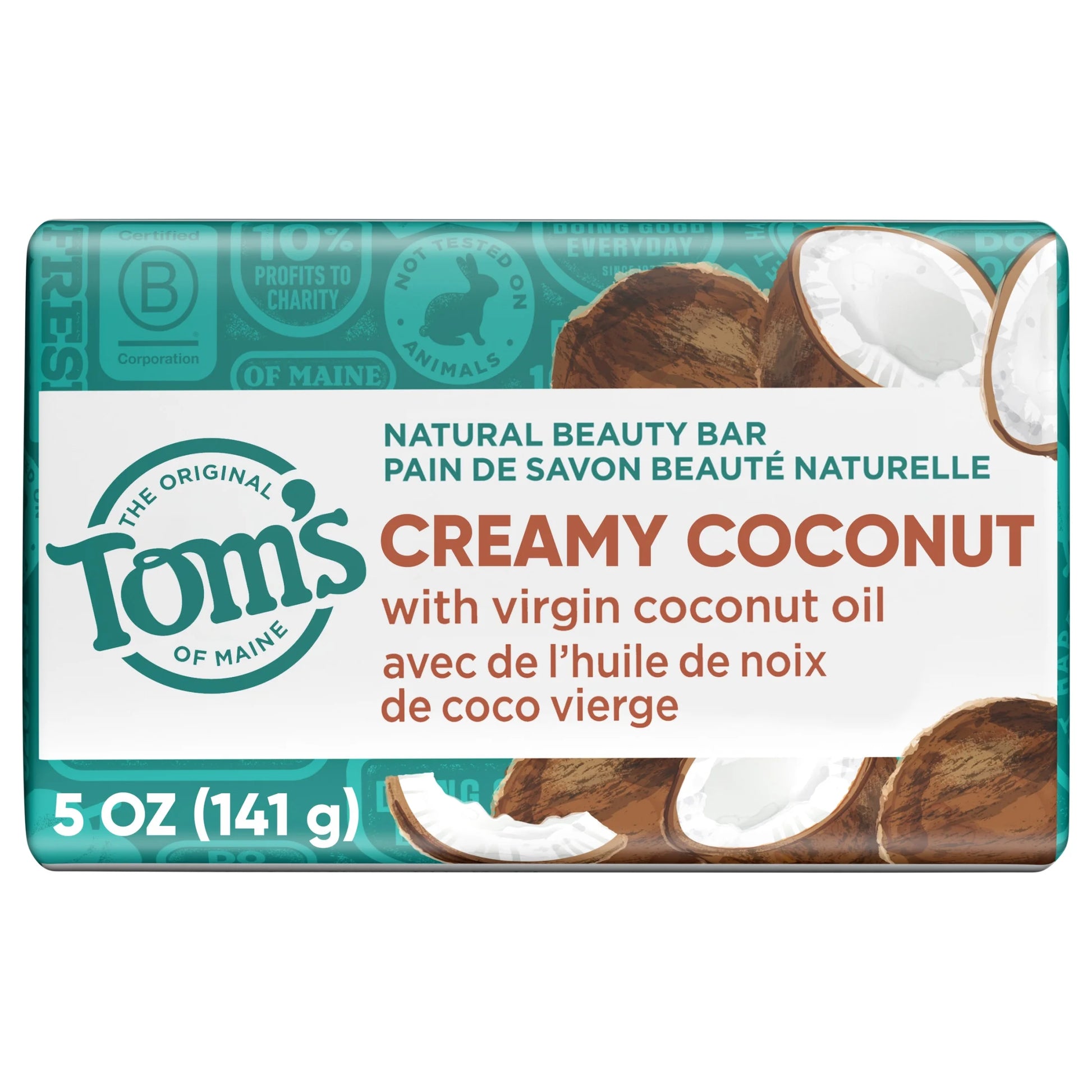 (2 Pack) Tom’S of Maine Natural Beauty Bar Soap for Women and Men, Creamy Coconut, 5 Oz Bar