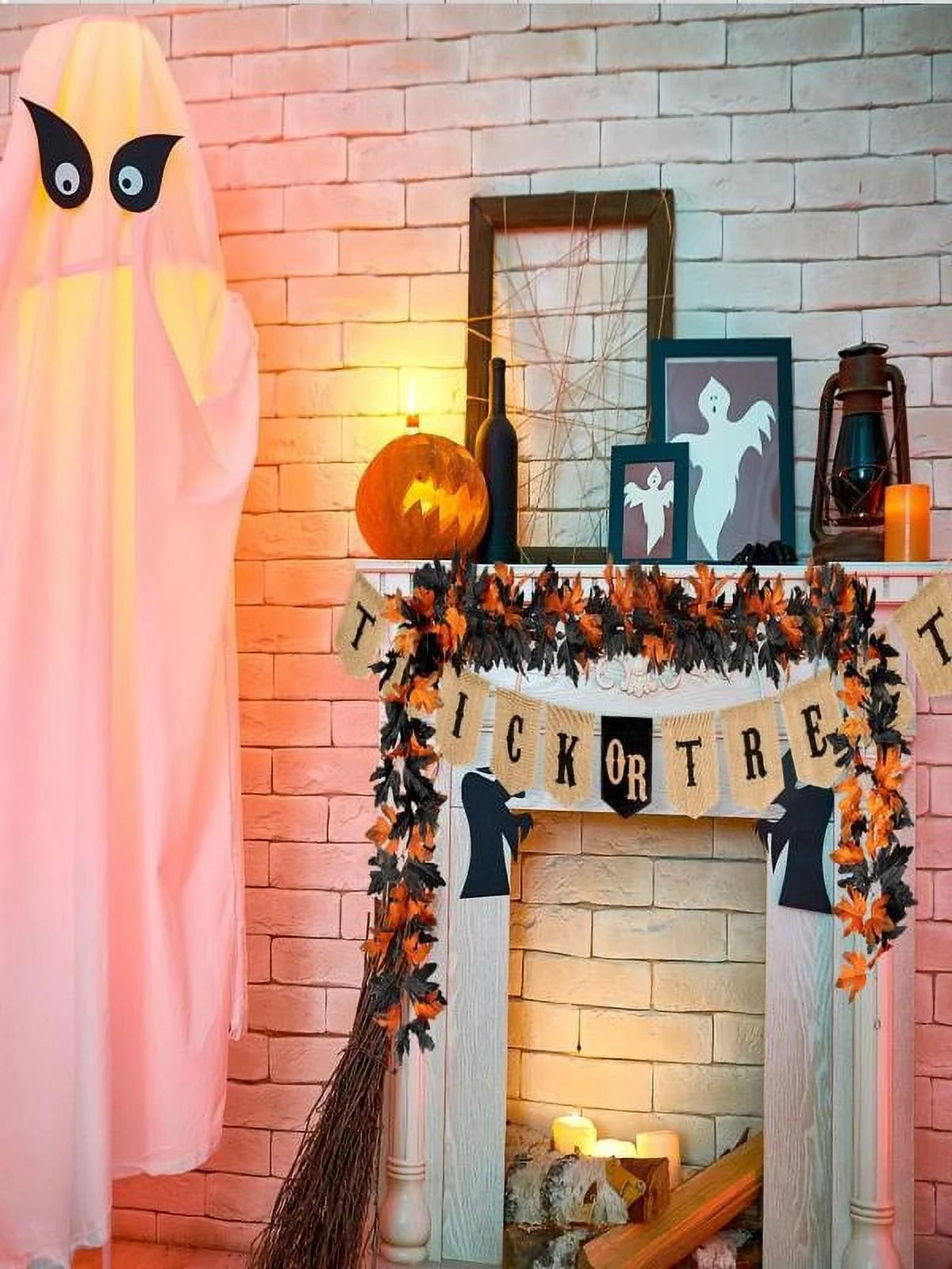 Gmogad Halloween Decoration Artificial Leaf Garland Rattan Hanging Maple Leaf Garland Indoor Home Halloween Christmas Party Mantel Decoration Orange