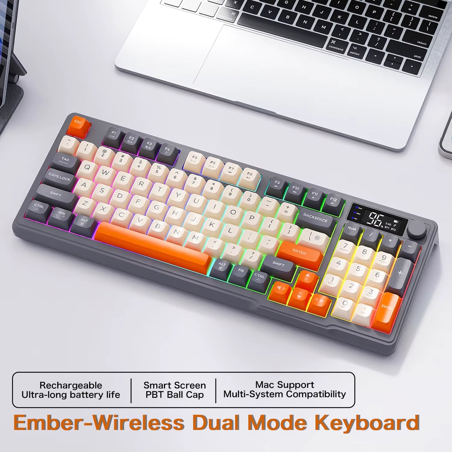 M96 Bluetooth Keyboard Mouse Combos with Media Knob, Screen Keyboard with Mouse,Multi-Device Connection,Ergonomic