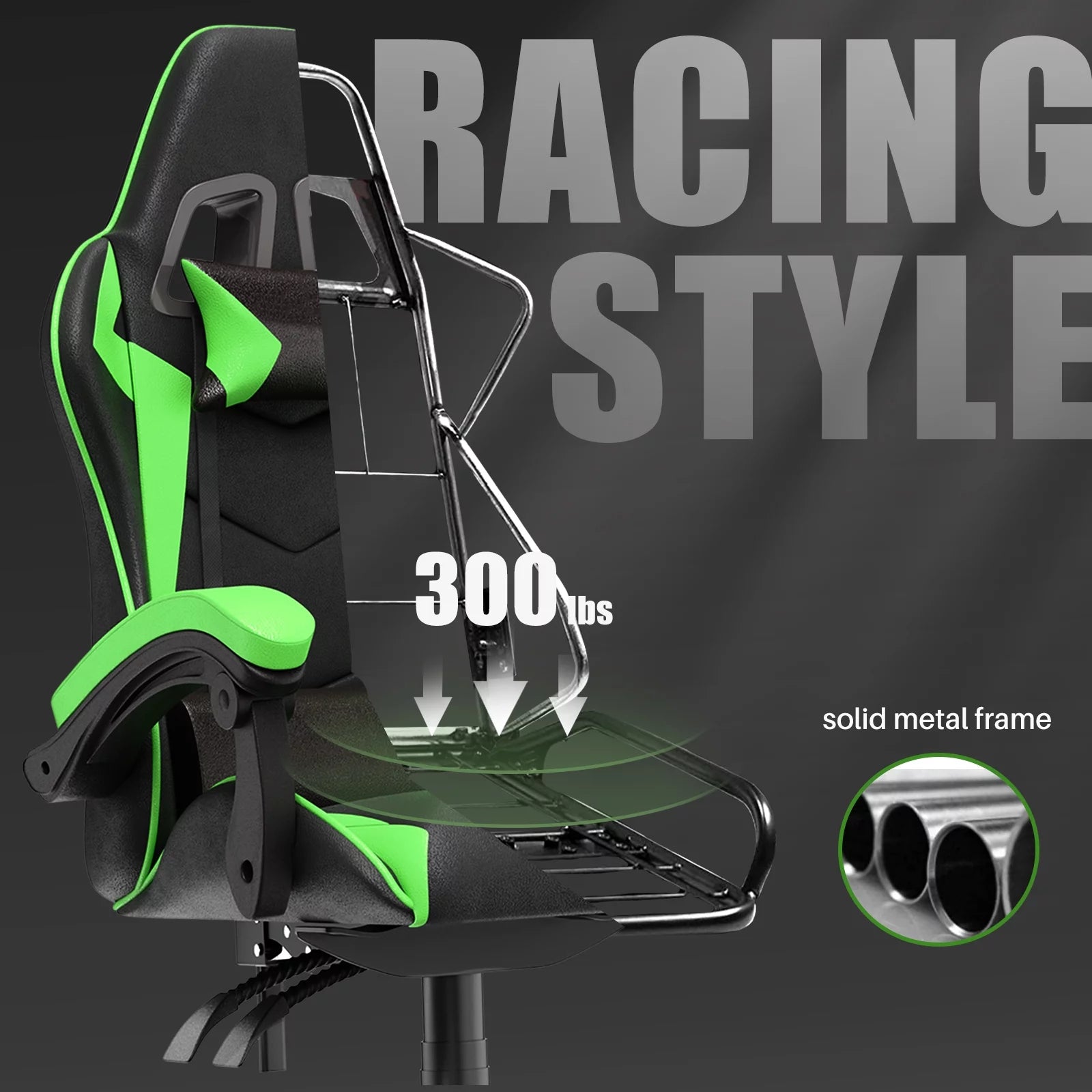 Gaming Chair Office Chair, Ergonomic Game Chair with Headrest & Lumbar Pillow, Green