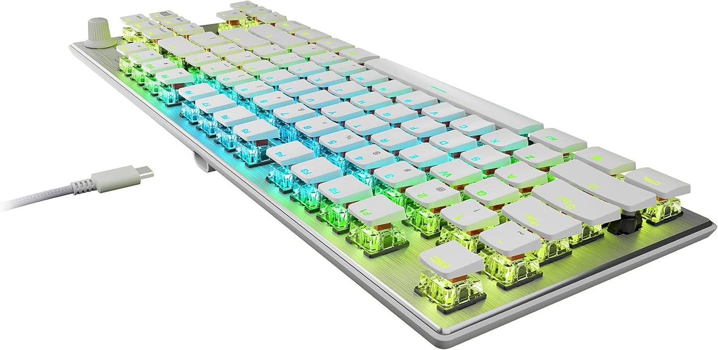 Vulcan TKL Pro PC USB-C Gaming Keyboard, Linear Optical Titan Switch, AIMO RGB Lighting, Tenkeyless Mechanical Feel Speed Keystroke, Low Profile Ergonomic Design for Wrist Rest Support, White