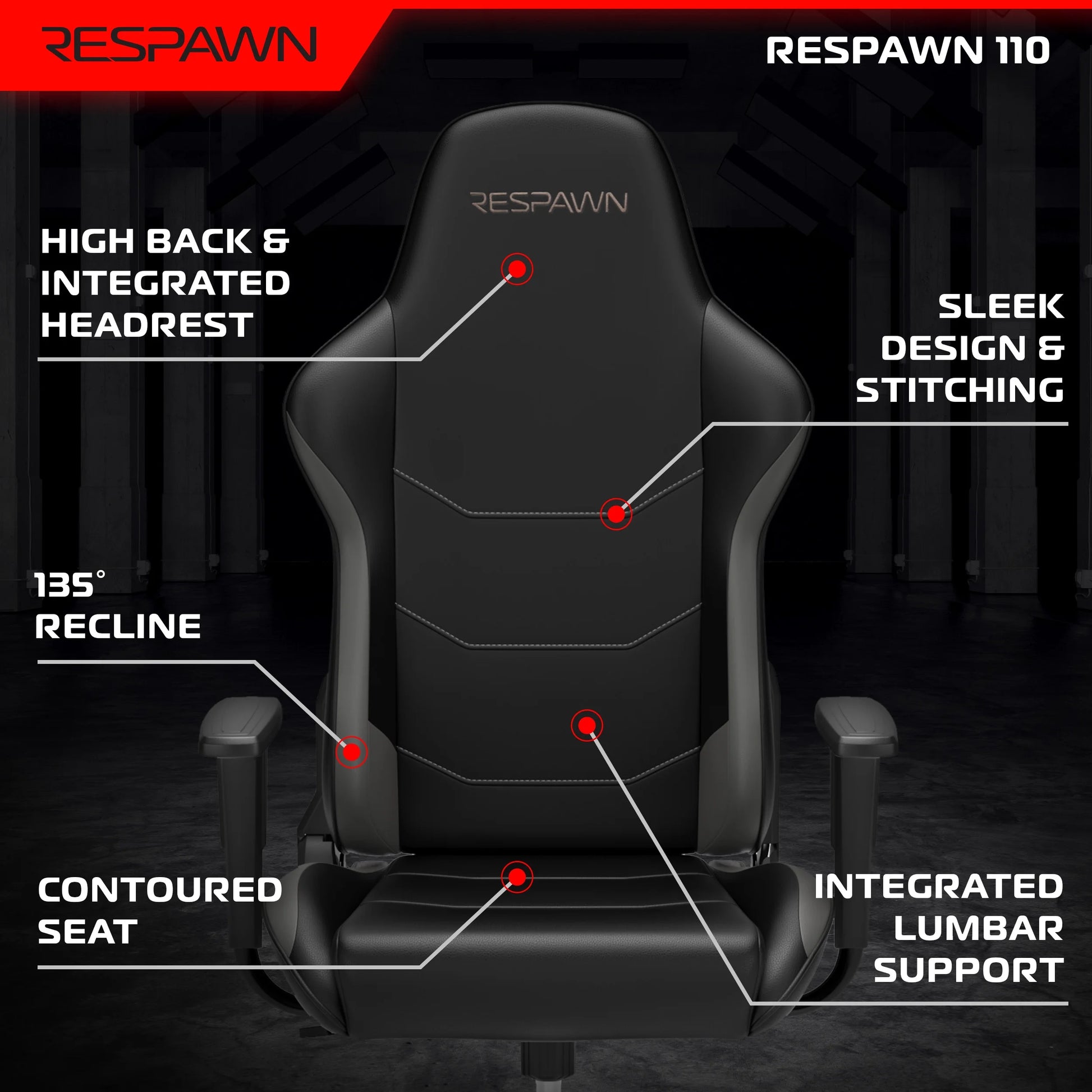 110 Gaming Chair - Gamer Chair PC Computer Chair, Ergonomic Gaming Chairs, Office Chair with Integrated Headrest, Gaming Chair for Adults 135 Degree Recline with Angle Lock - Gray