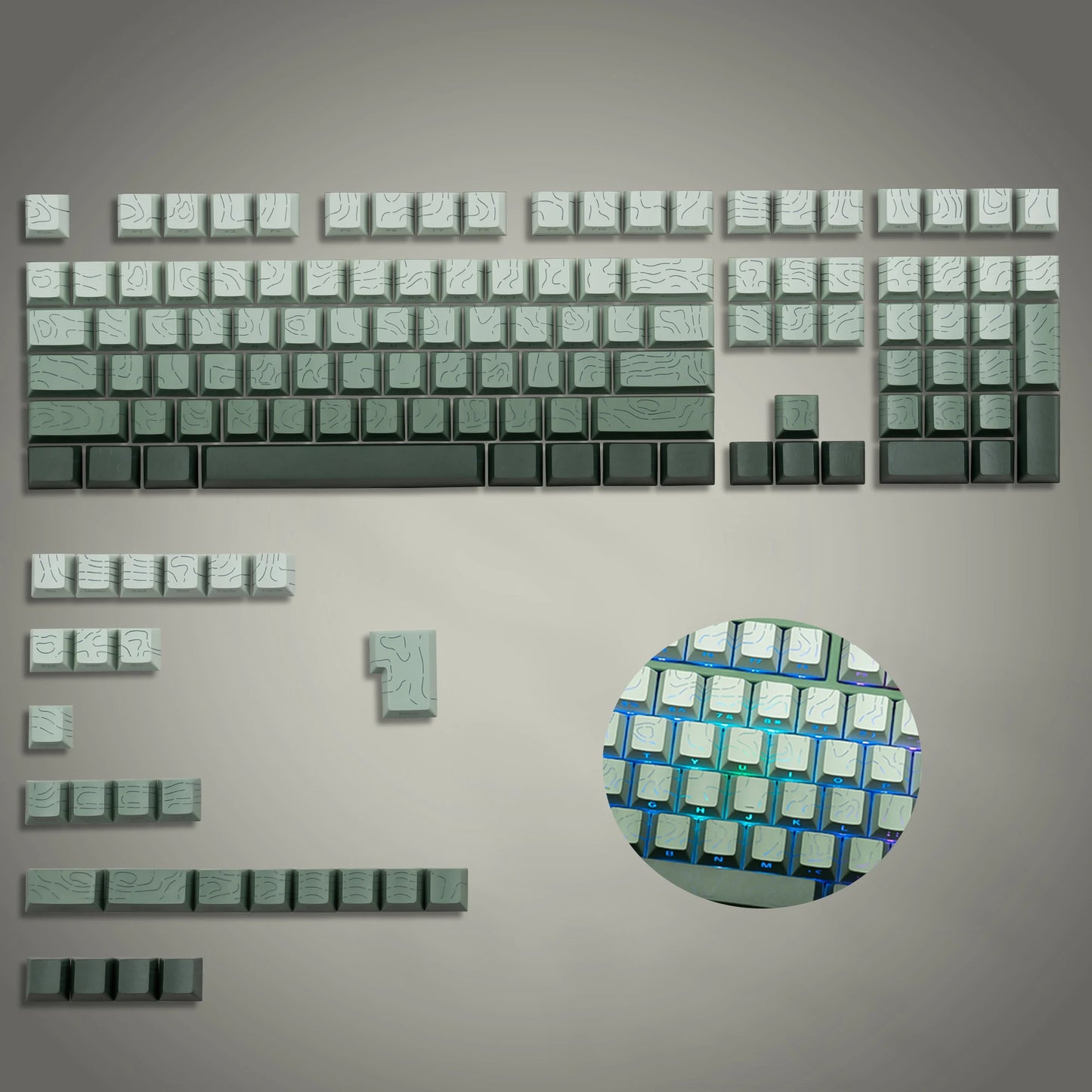 134 Key Black Topographic 4.0 PBT Keycaps Double Shot Side Print Shine through Backlit Key Caps for MX Gamer Mechanical Keyboard