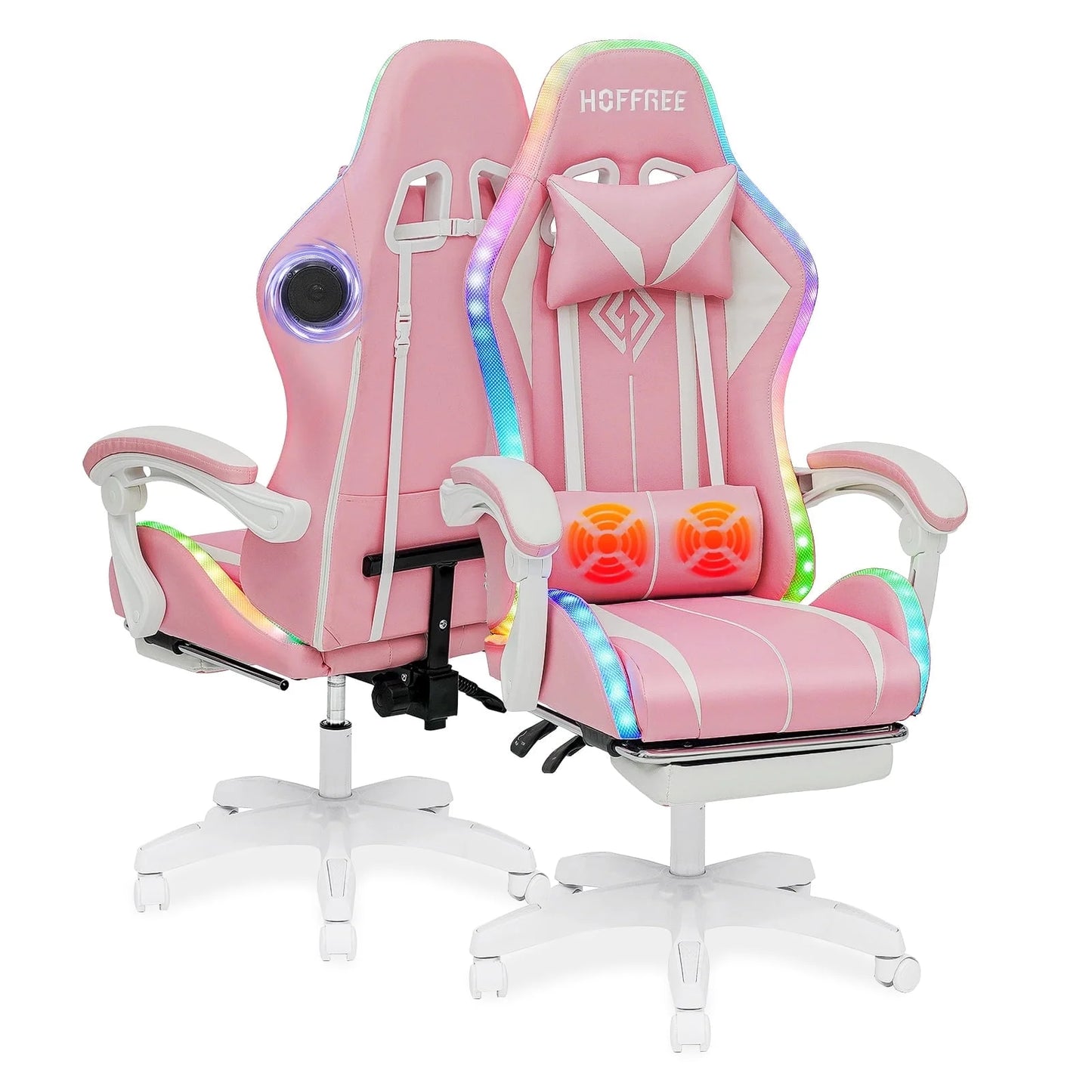 Gaming Chair with Bluetooth Speakers and Footrest Massage Office Chair with LED Lights Ergonomic Game Chair High Back with Lumbar Support and Headrest Adjustable Swivel for Adults 300Lb