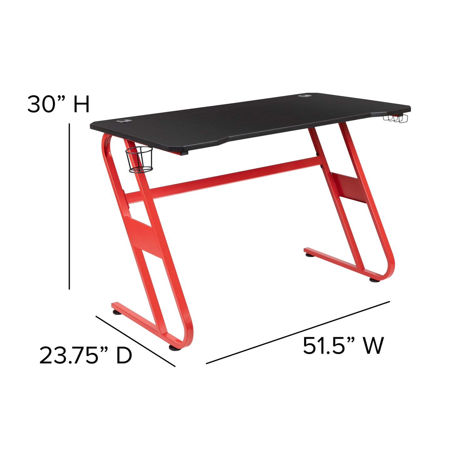 Optis Red Gaming Desk and Black Footrest Reclining Gaming Chair Set with Cup Holder and Headphone Hook