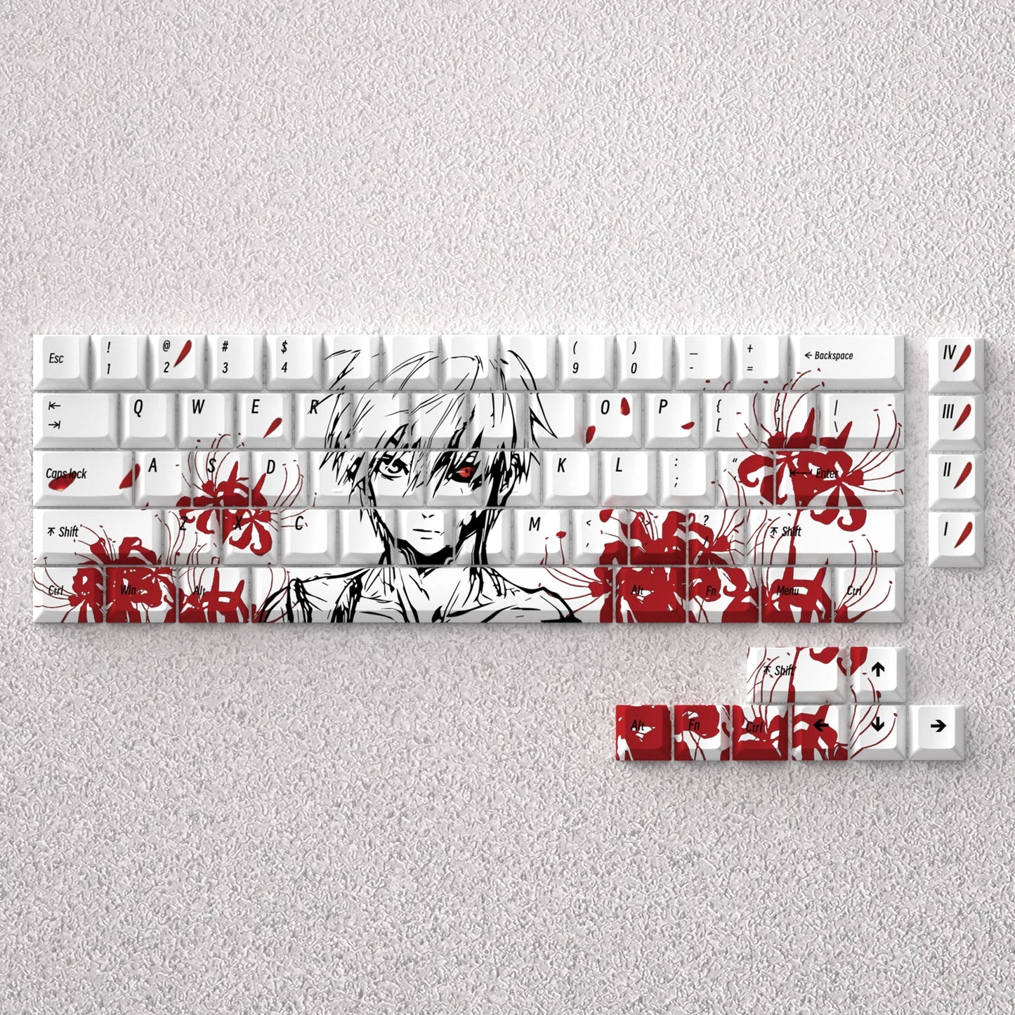 73 Keys Kaneki Ken Theme Keycaps Translucent Anime Key Cap PBT Keycap Cherry Profile Custom Keycap for 60 68 Mechanical Keyboard