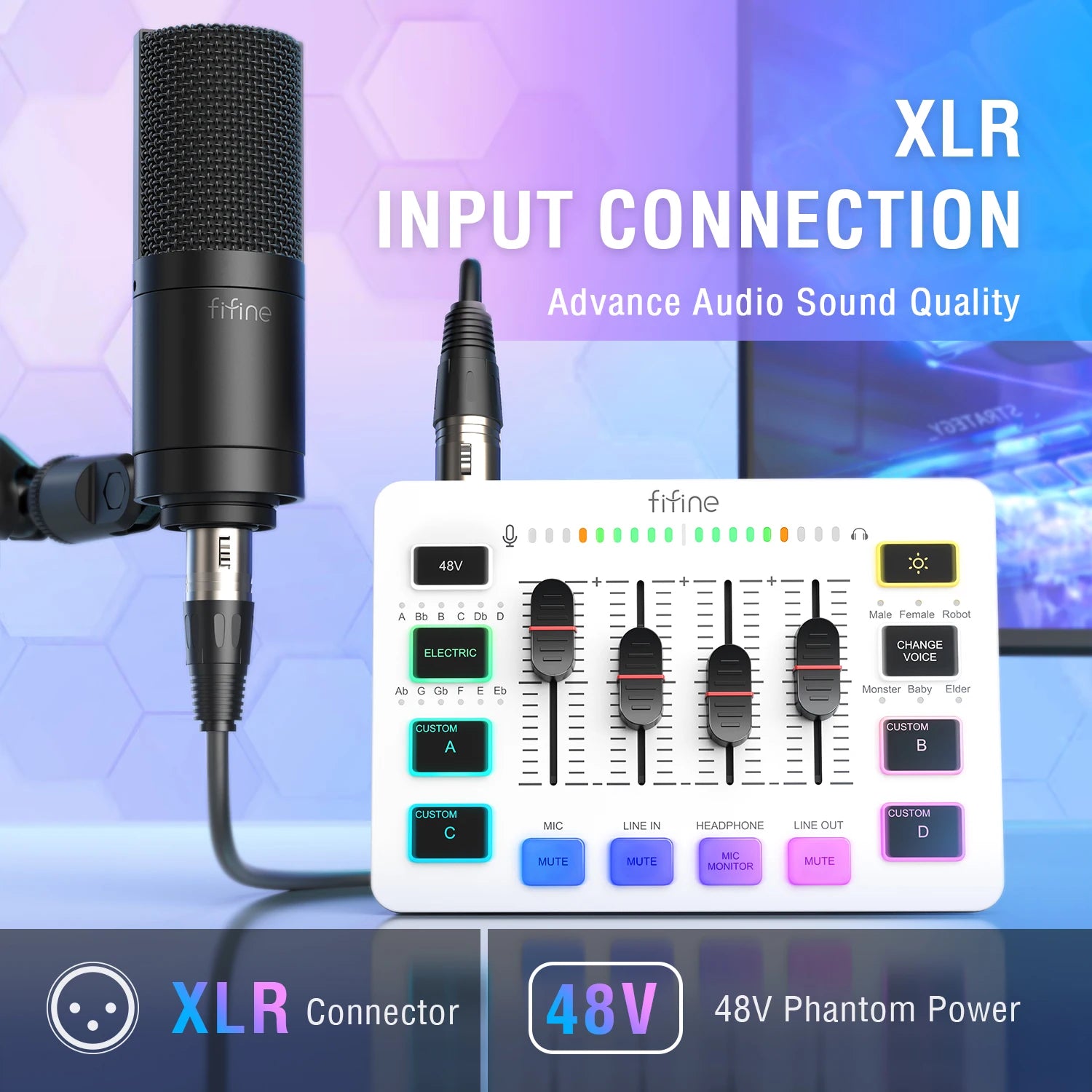 Gaming USB Mixer with 4-Channels/Xlr Microphone Interface/Rgb, Sound Mixer for Game Podcast Streaming Ampligame SC3W