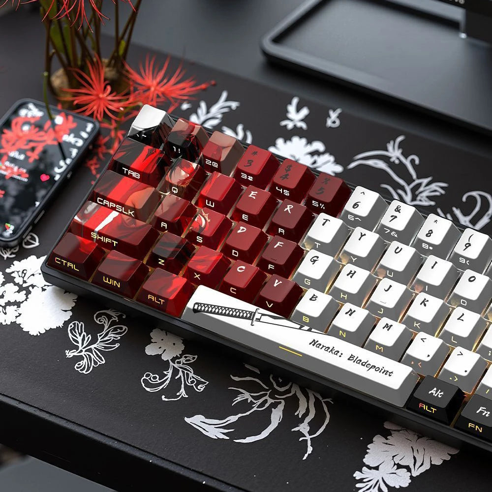 Red Night Side-Lit Shine through Keycaps Dye Sublimation PBT Keycap 129 Keys Cherry Profile for MX Switches Mechanical Keyboard