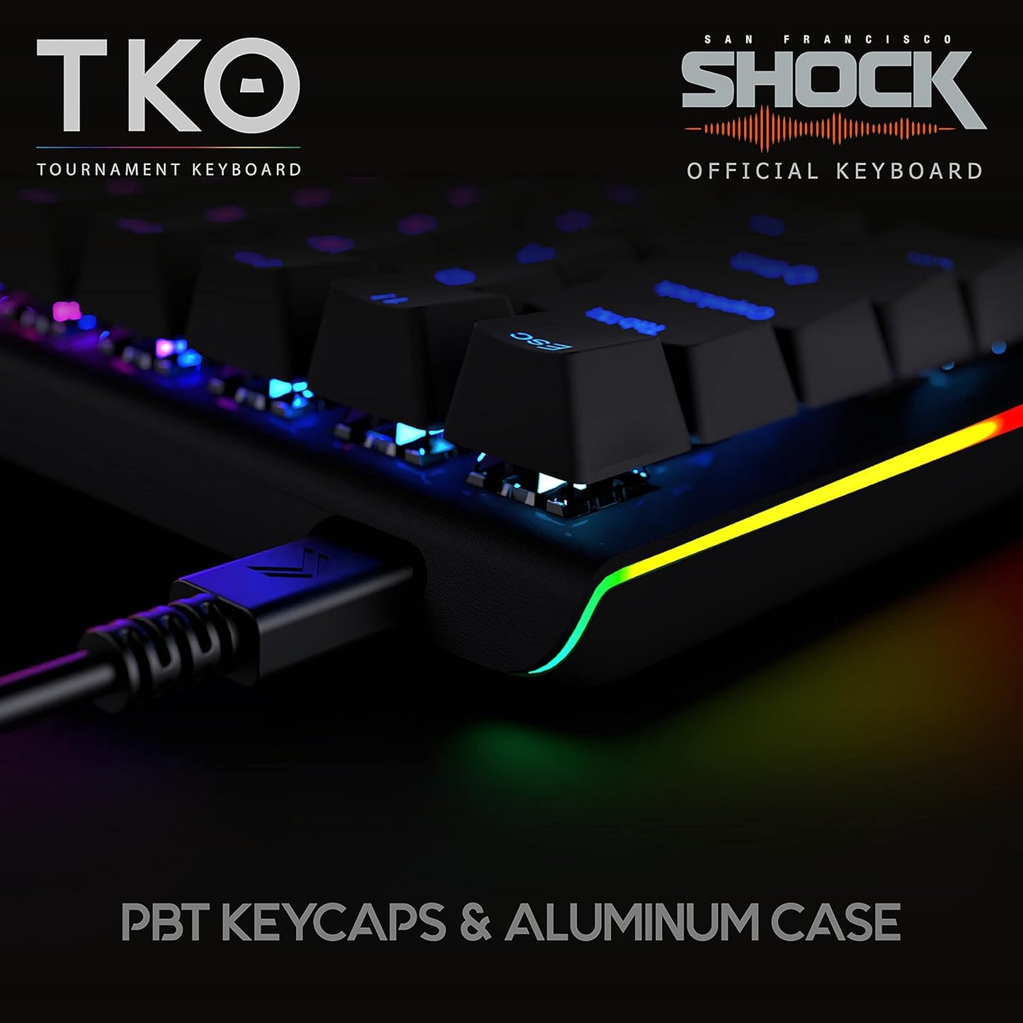 Gaming TKO Mechanical Keyboard | Tactile Brown Switches | 60% Layout | Split Spacebar | Hotswap | PBT Keycaps | Aluminum Body | SF Shock Limited Edition Travel Case