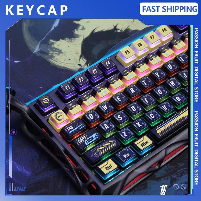 LEA Cyberpunk Theme Keycap Set PBT Keyboard Cap Light Transmission Keycap Thermal Sublimation Mechanical Keyboard PC Accessories